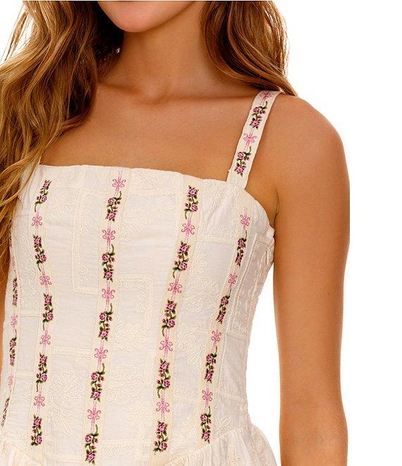 Agua Bendita Emerald Embroidered Square Neck Sleeveless Maxi Dress Product Image