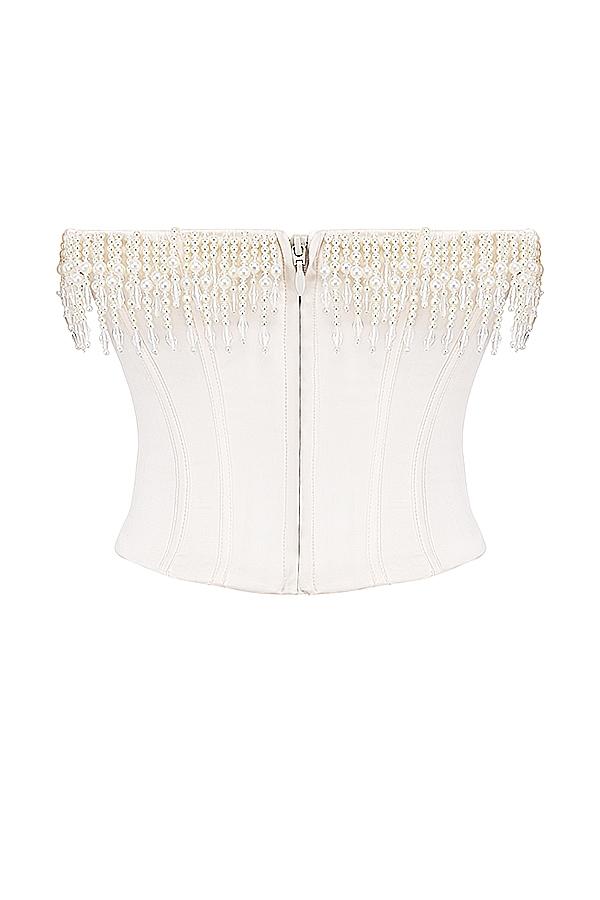Aubrie  vintage cream embellished satin corset Product Image