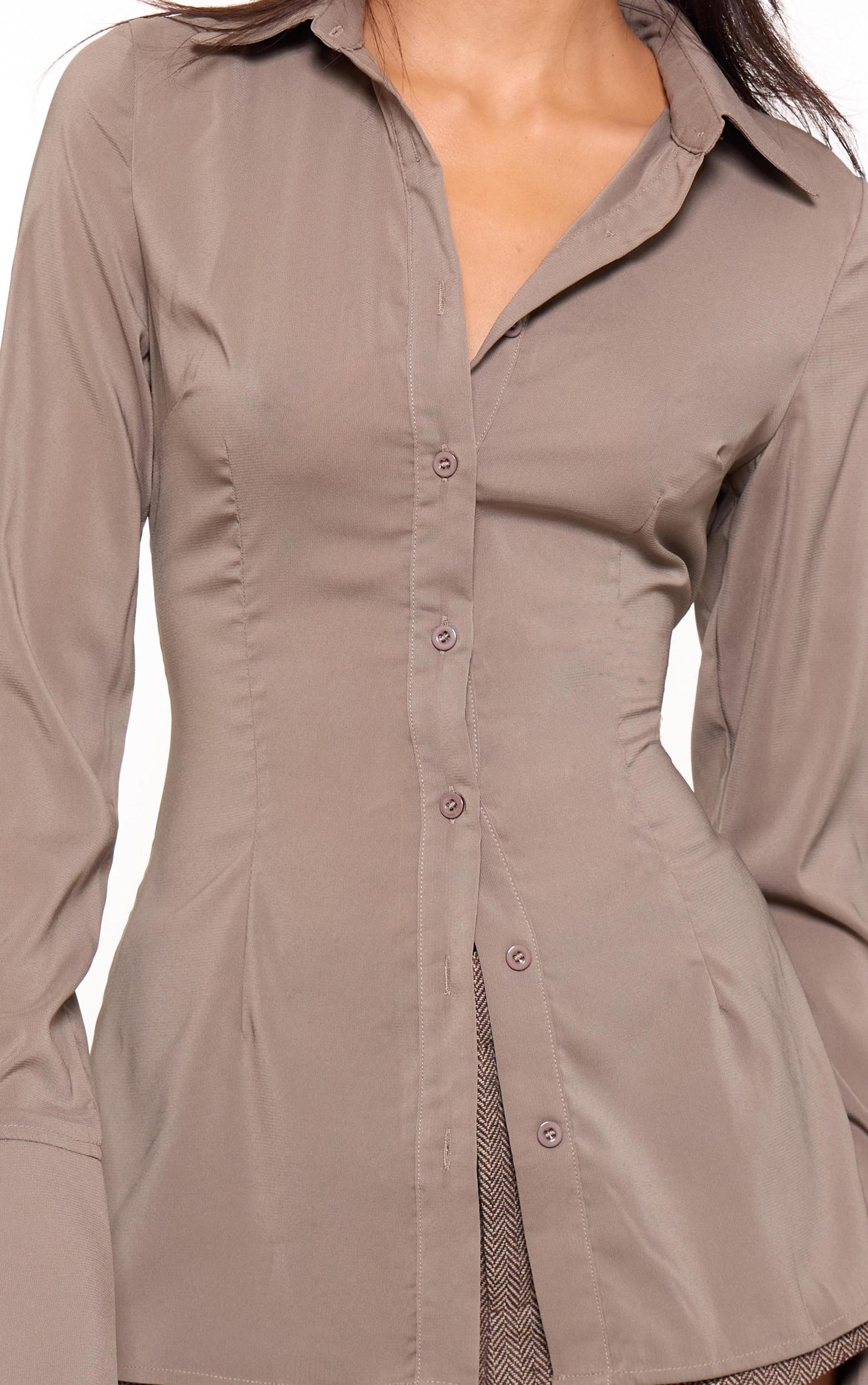 Brown Chiffon Fitted Shirt Product Image