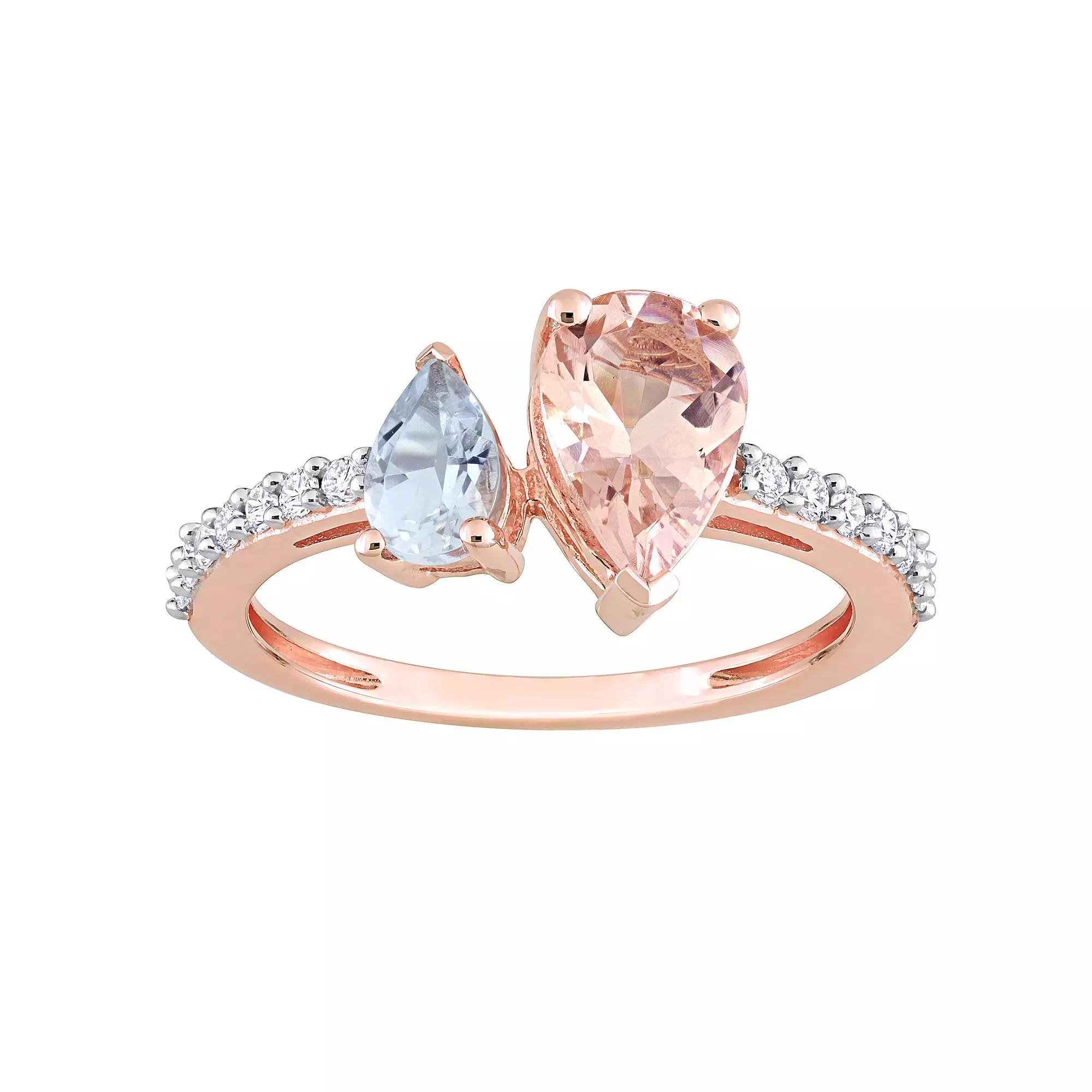 Stella Grace 14K Rose Gold Morganite, Aquamarine & 1/5 Carat T.W. Diamond 2-Stone Ring, Women's,  Product Image