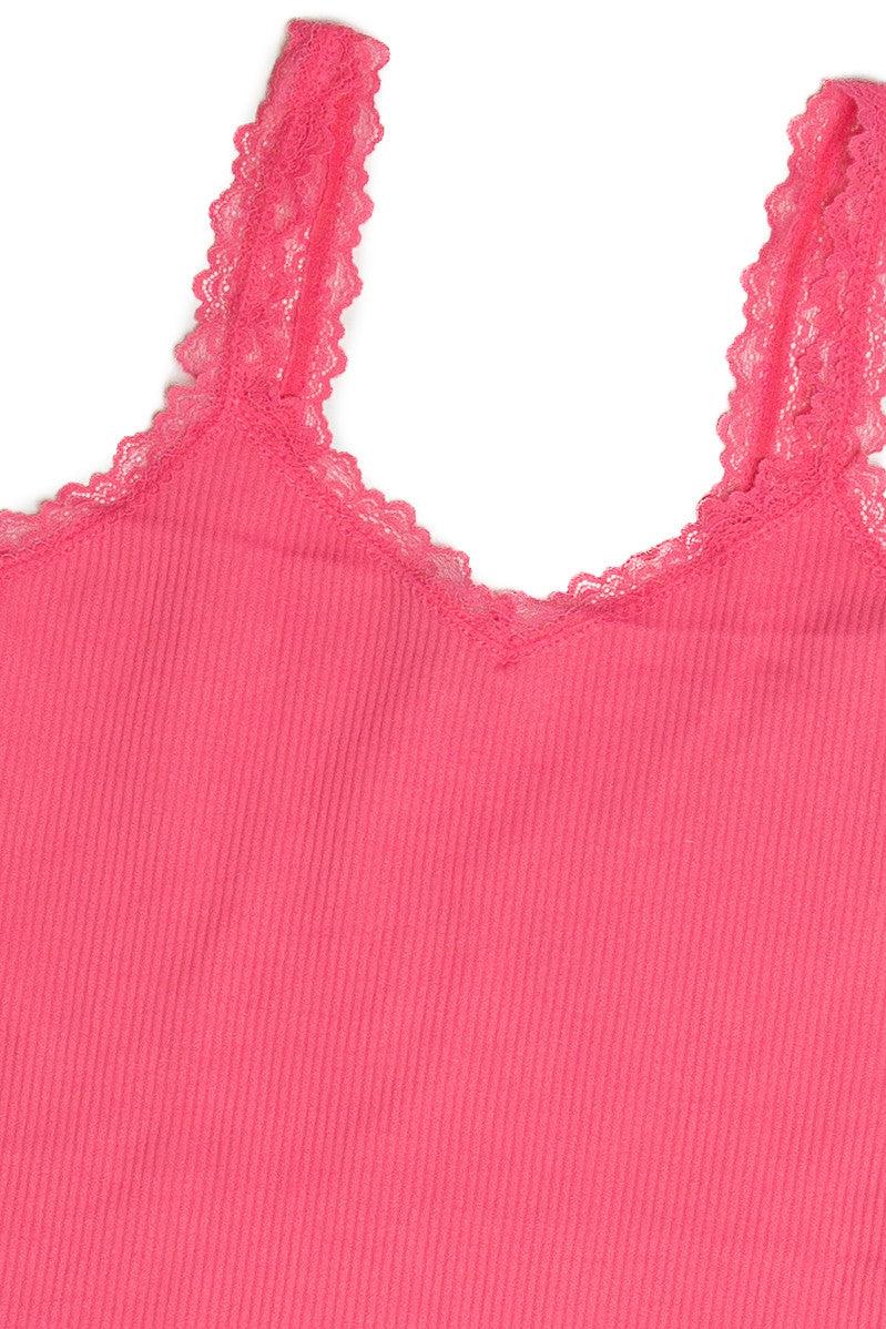 Rose Pink Lace Trim Seamless Tank Product Image