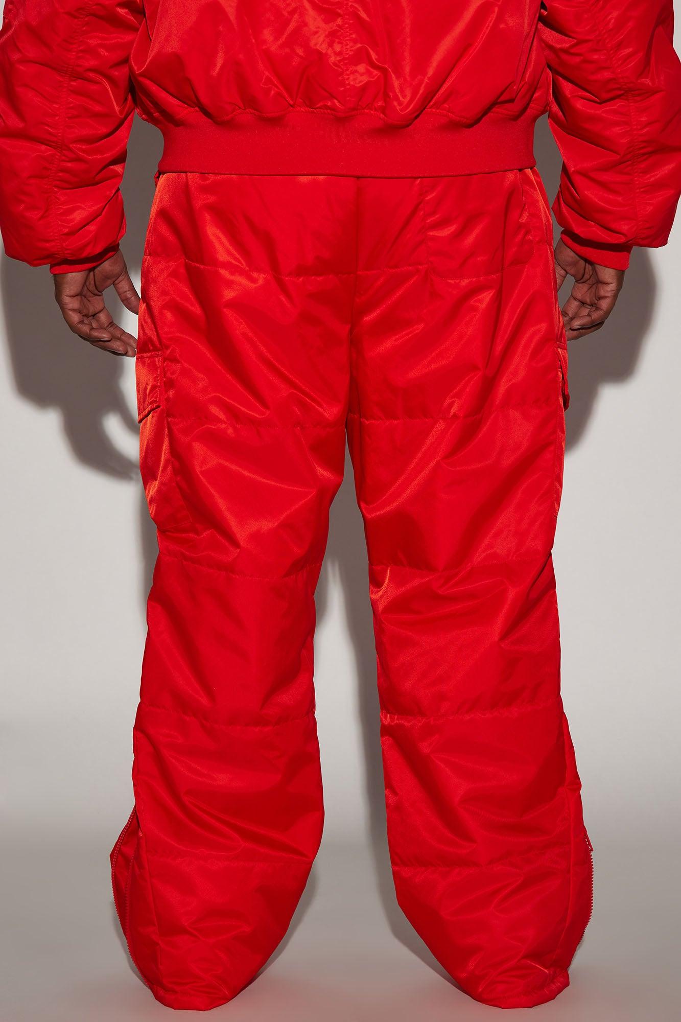 Ride With Me Baggy Padded Nylon Pants - Red Product Image