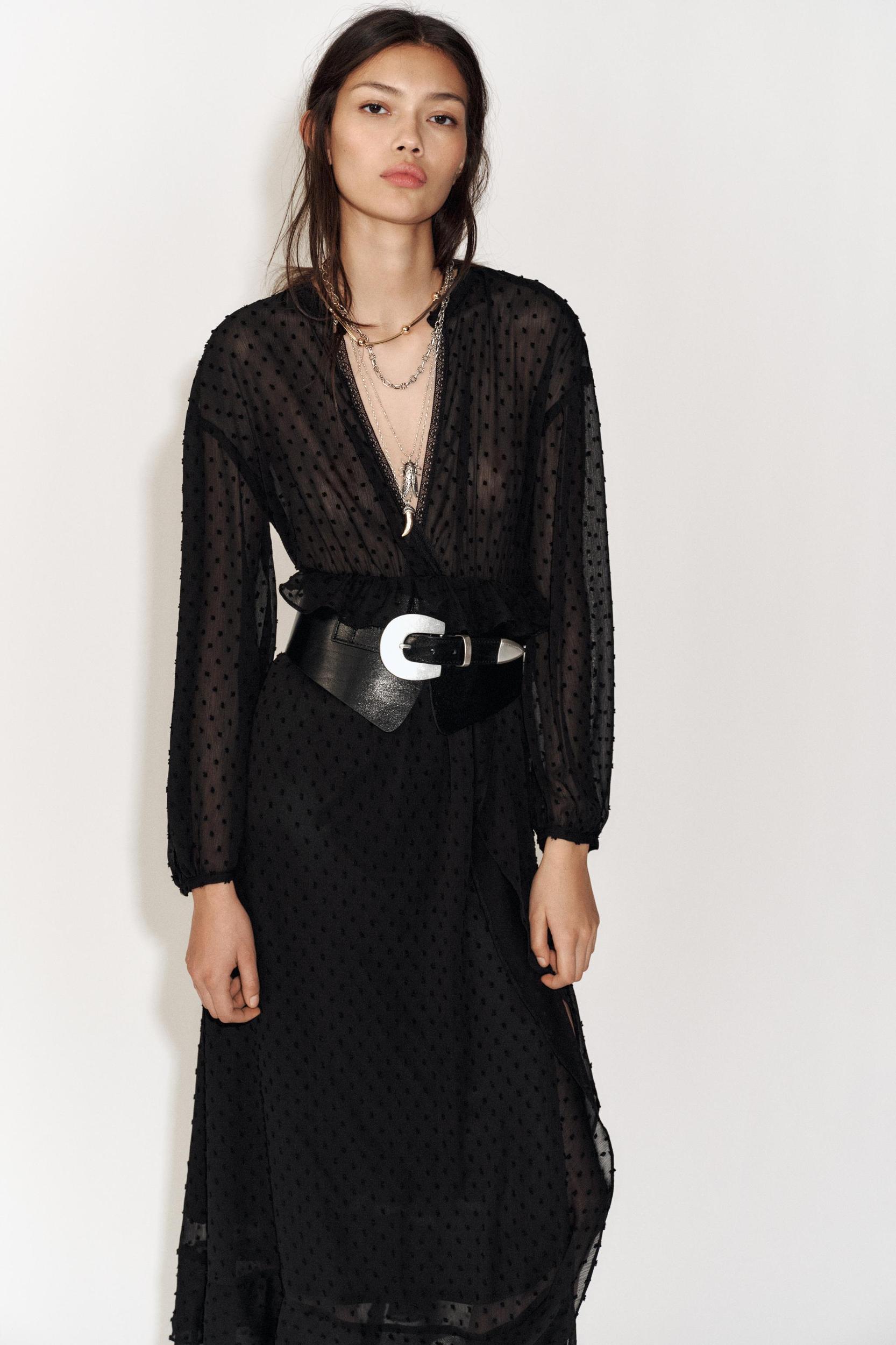 RUFFLED DOTTED MESH DRESS Product Image