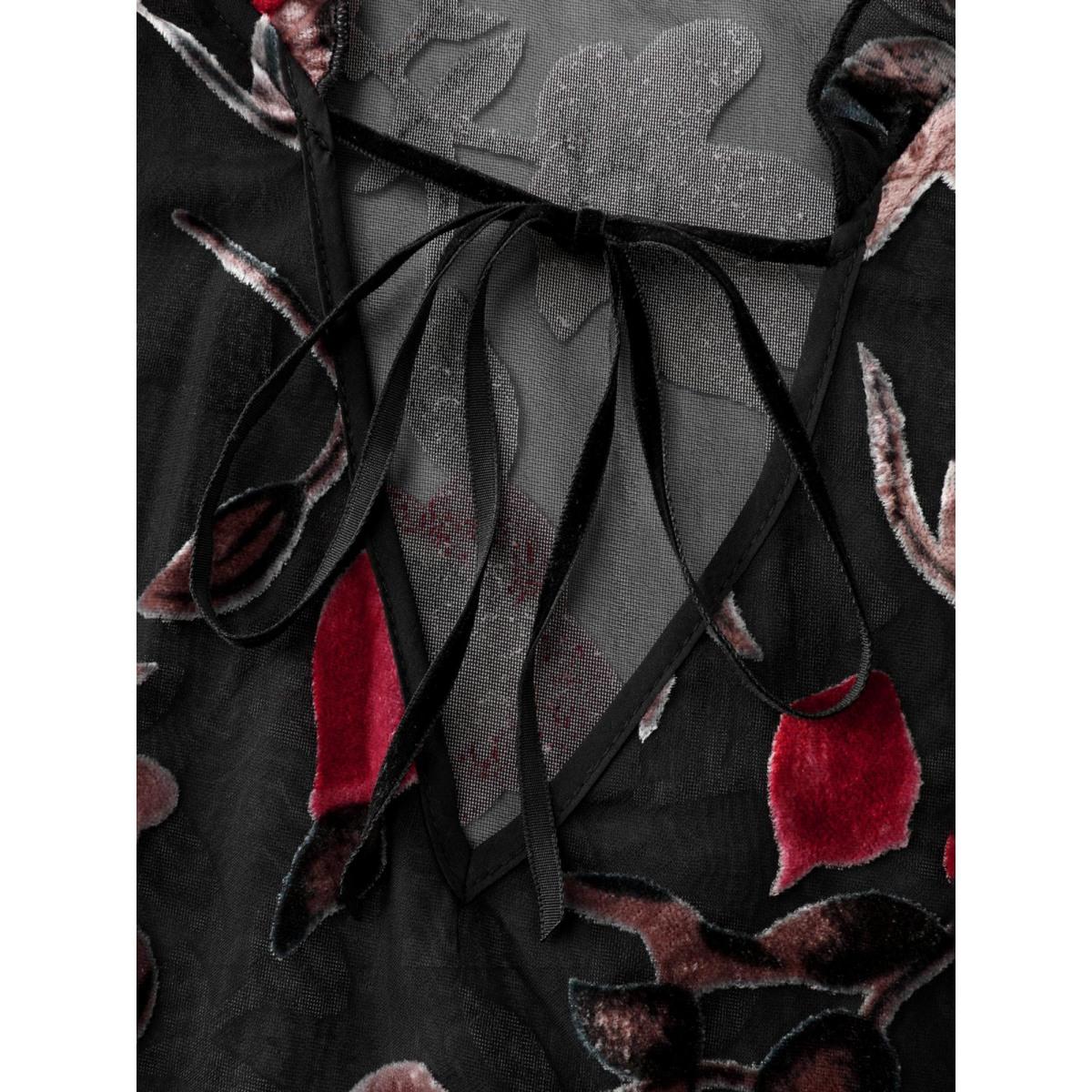 Plus Size Black Flock Floral Ruffled Cuff Blouse Women Romantic Extra Long Sleeve Deep V-neck Elegant Blouses BloomChic 12/L Product Image