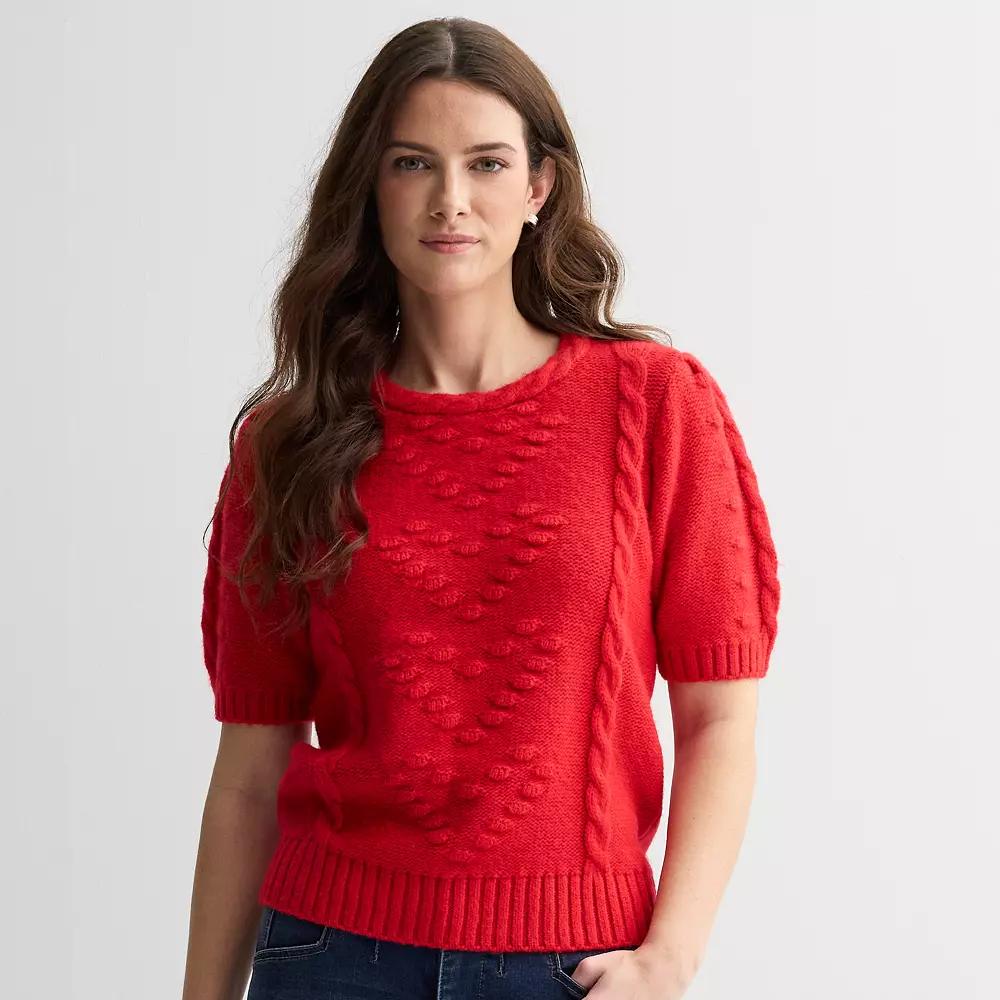 Women's Draper James Short Sleeve Heart Sweater, Size: XL, Red Product Image
