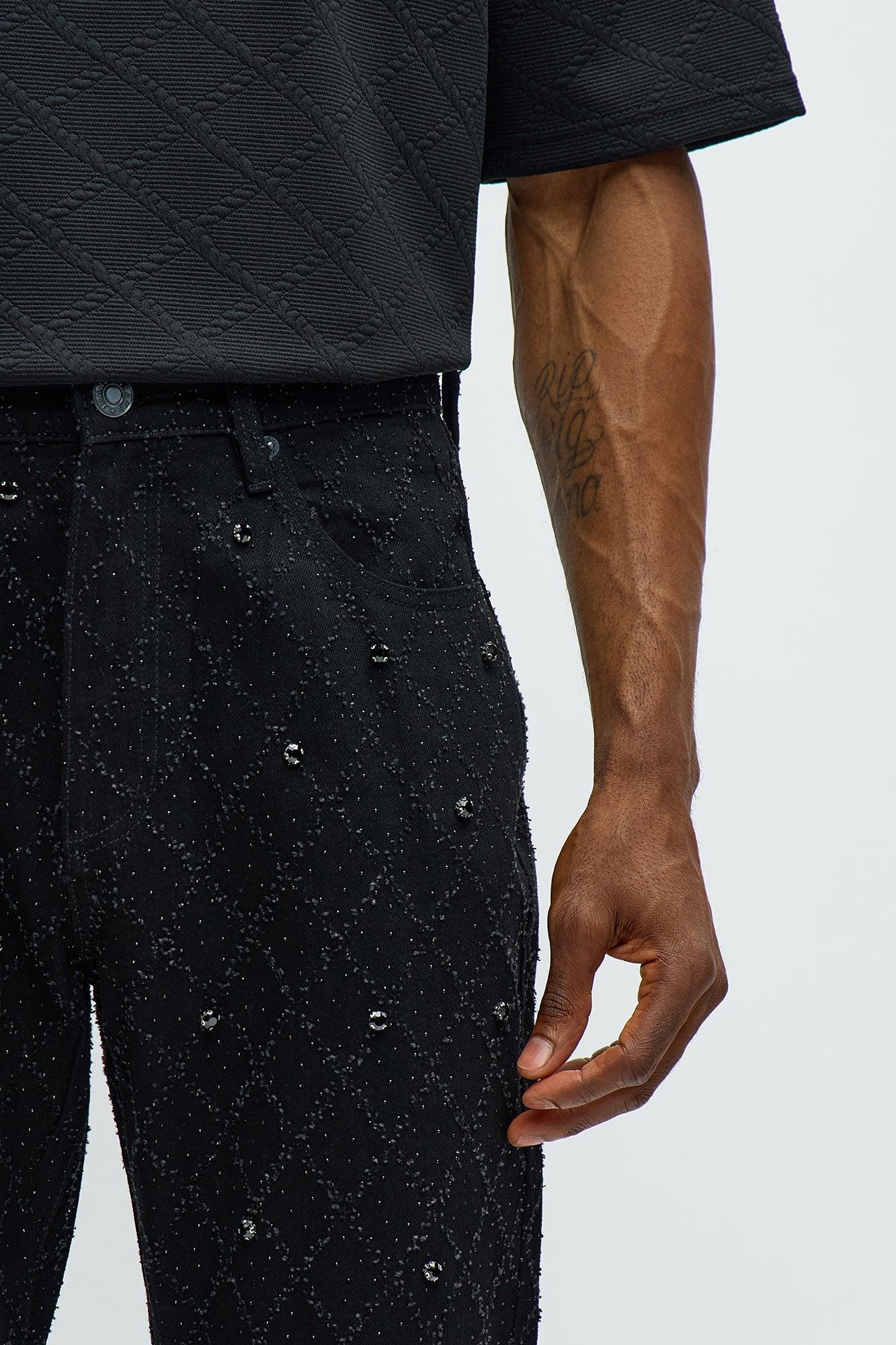 Stacked Slim Flare Wrecked In Jewels Jeans - Black Male Product Image