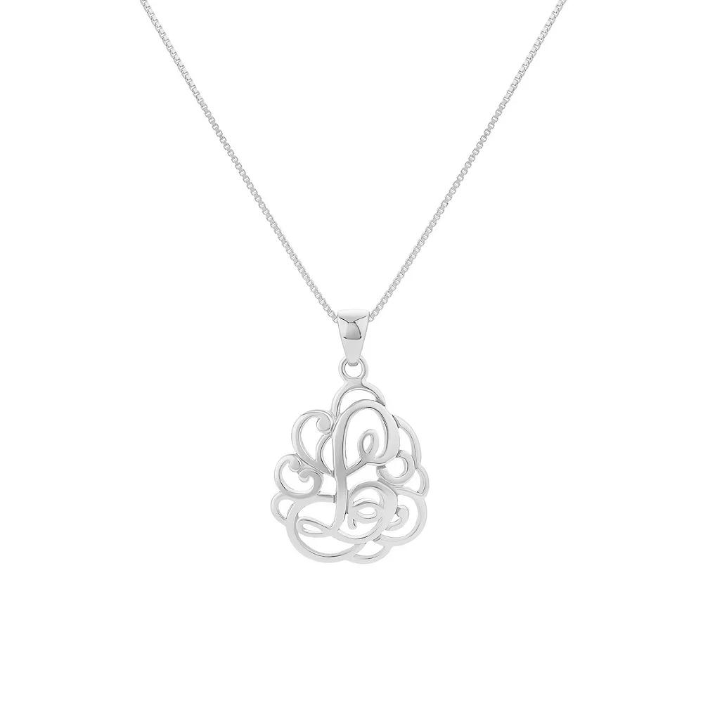 PRIMROSE Sterling Silver Monogram Initial Pendant Necklace, Women's, Size: 18", Silver Tone L Product Image