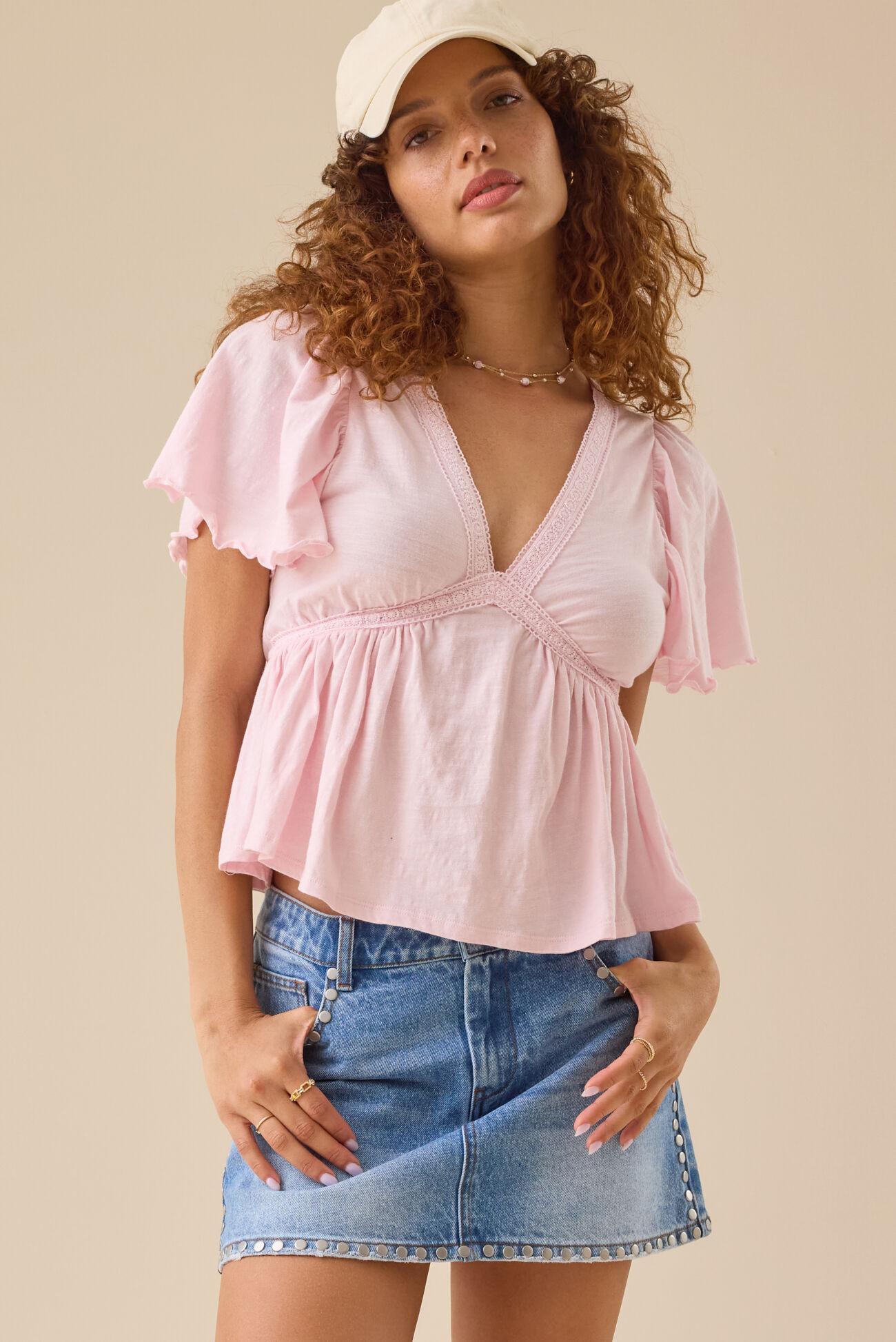 Millicent Lace Trim Peplum Top Product Image