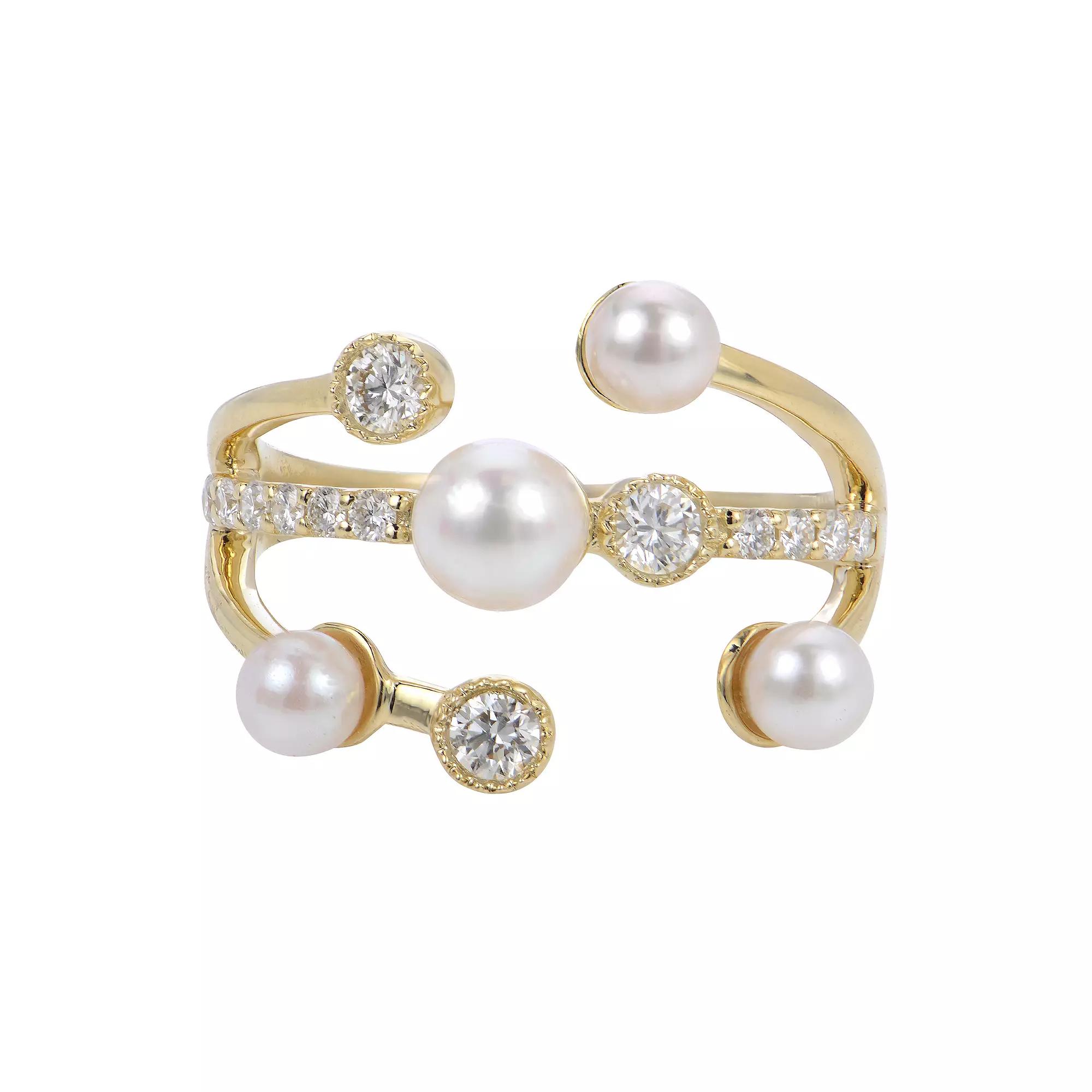 PearLustre by Imperial 14k Gold Akoya Cultured Pearl & Diamond Accent Ring, Womens Product Image