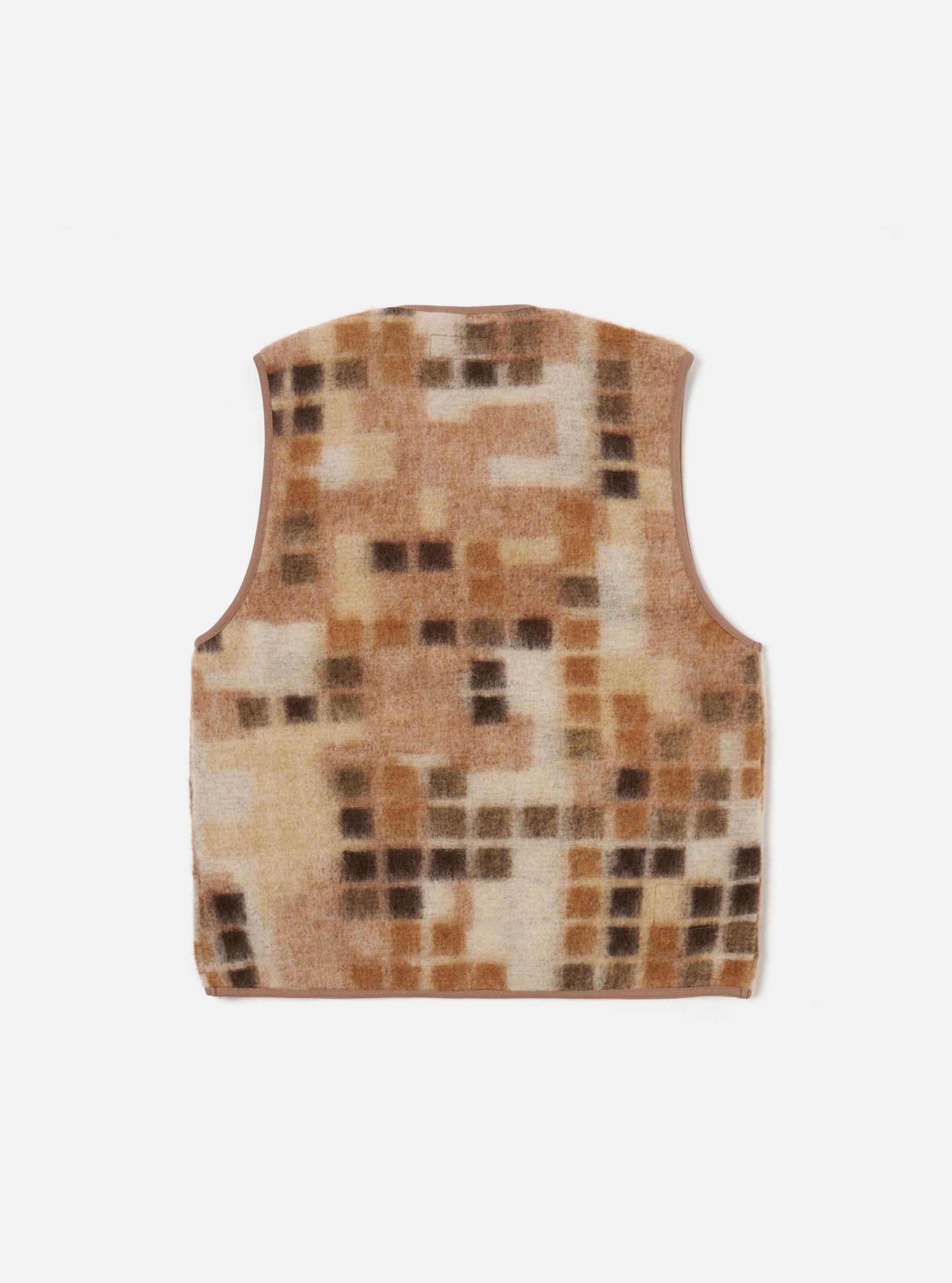 Universal Works Zip Gilet in Sand Mosaic Fleece Product Image