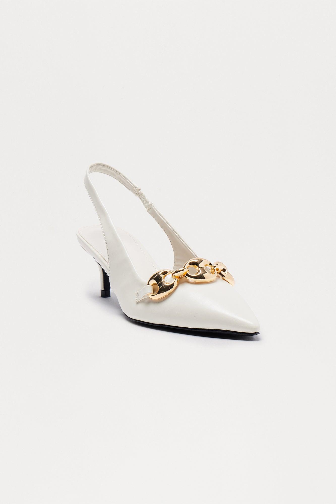 Rehan Hardware Slingback Kitten Heel Pumps  - Ivory Product Image