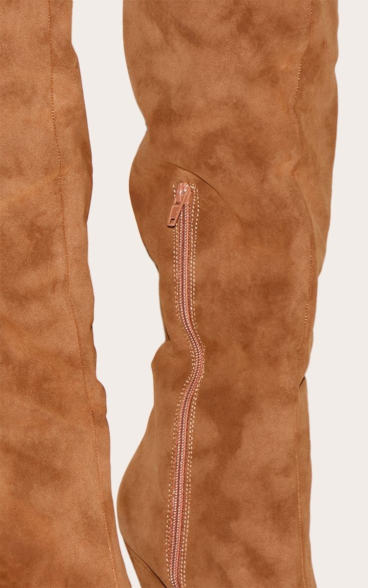 Camel Faux Suede Point Toe Over The Knee Heeled Boot Product Image