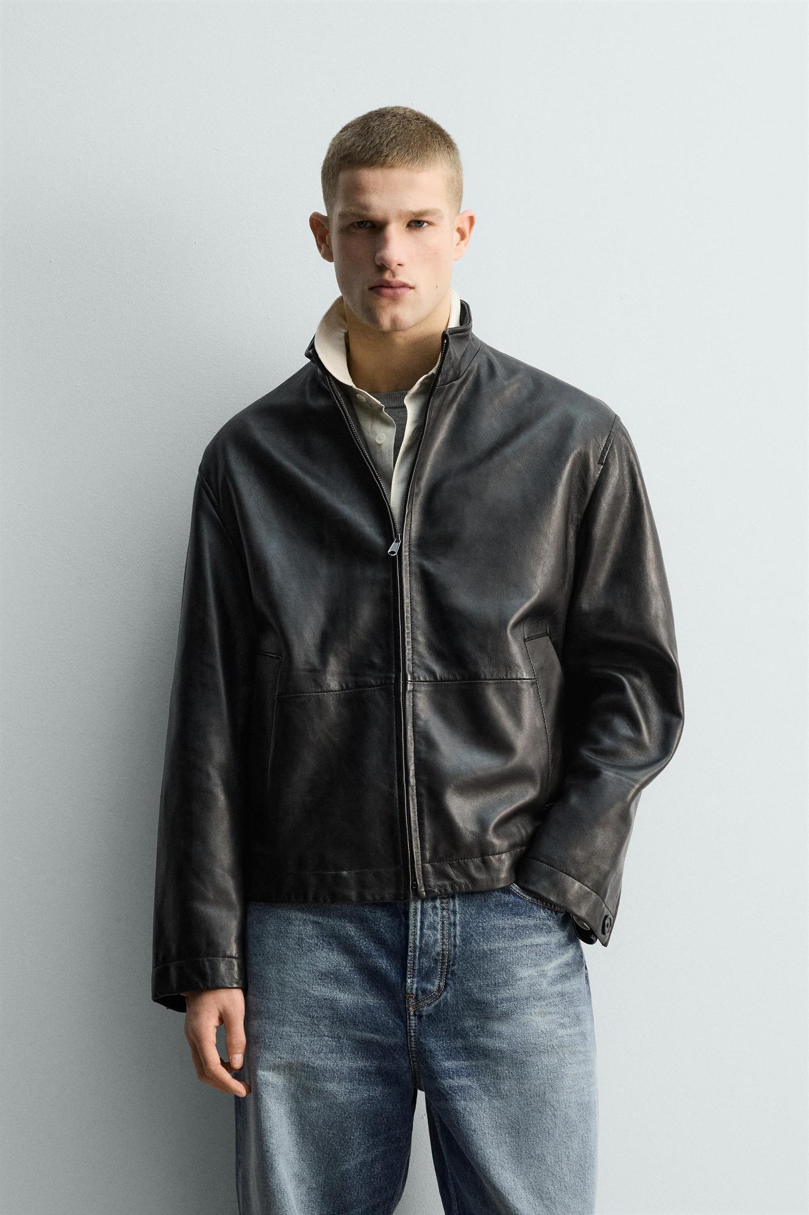 RELAXED FIT LEATHER JACKET Product Image