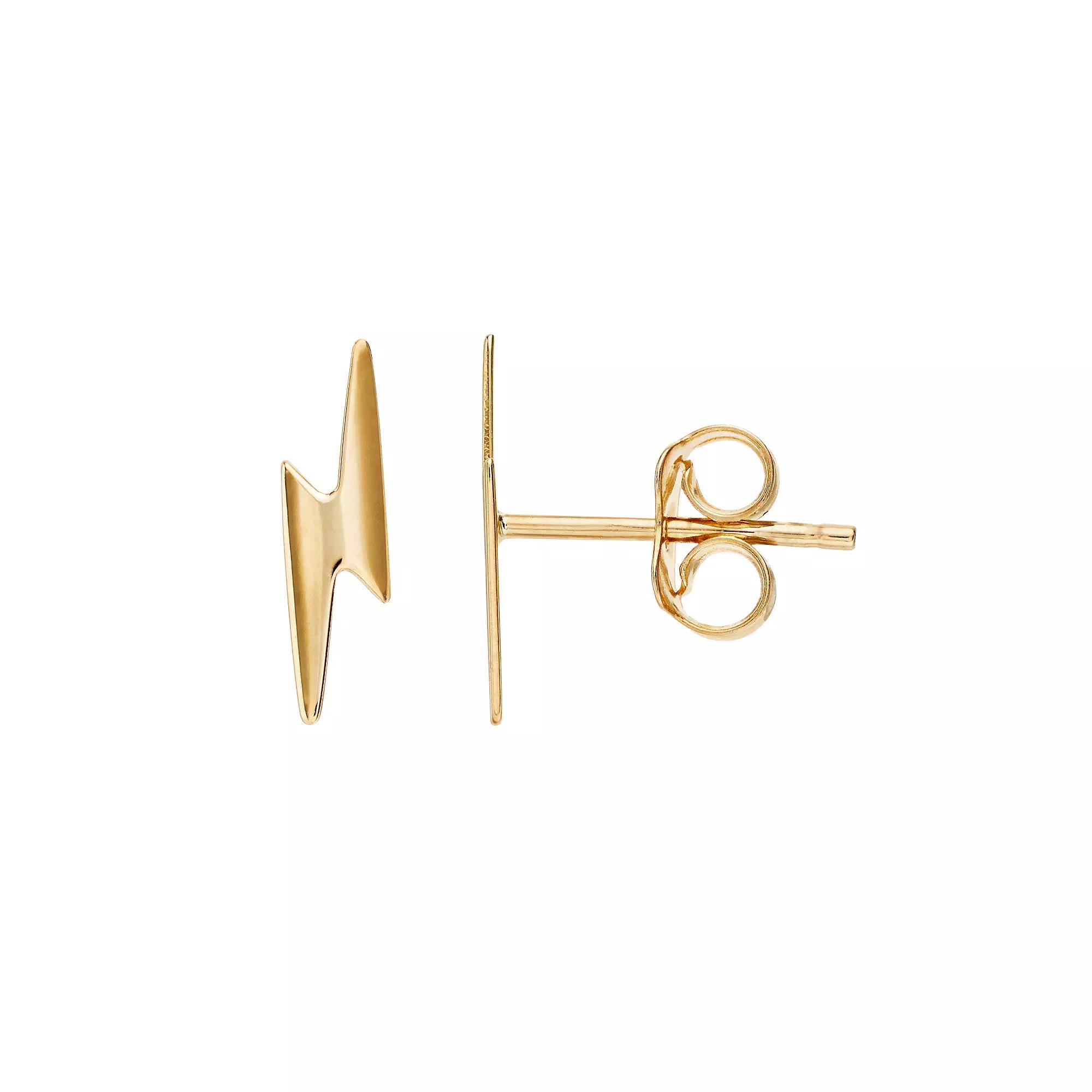 14k Gold Lightning Bolt Stud Earrings, Women's Product Image
