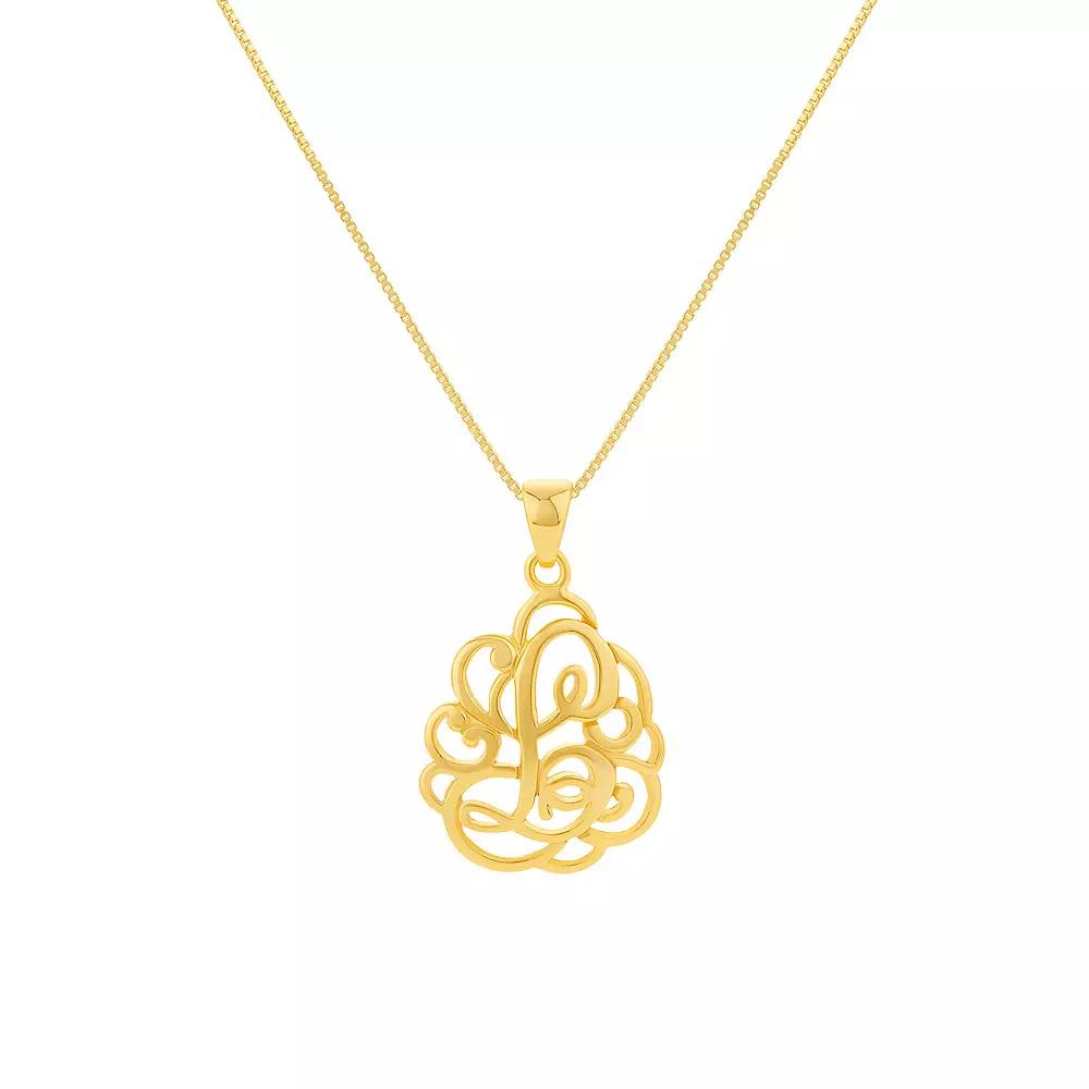 PRIMROSE Sterling Silver Monogram Initial Pendant Necklace, Women's, Size: 18", Gold Tone T Product Image