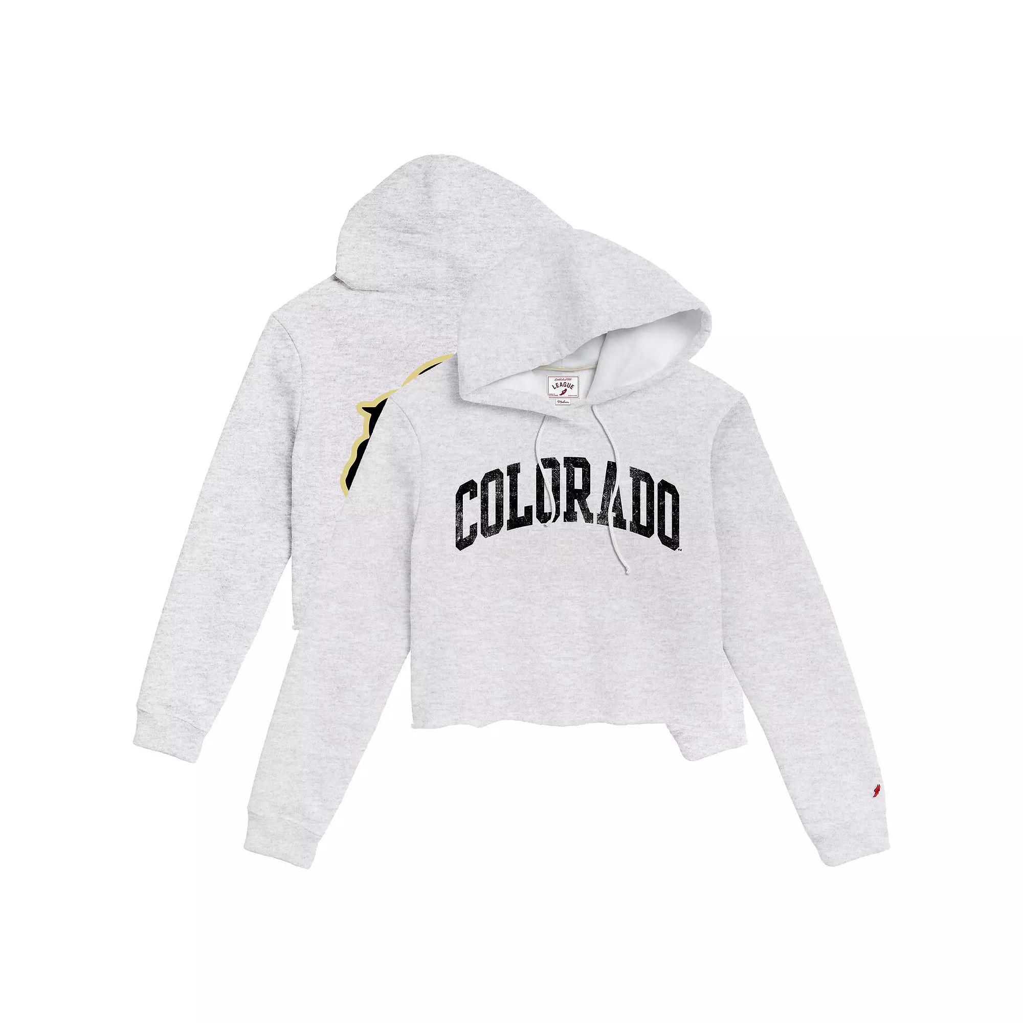 Women's League Collegiate Wear Ash Colorado Buffaloes 2-Hit 1636 Cropped Pullover Hoodie, Size: XL, Black Product Image