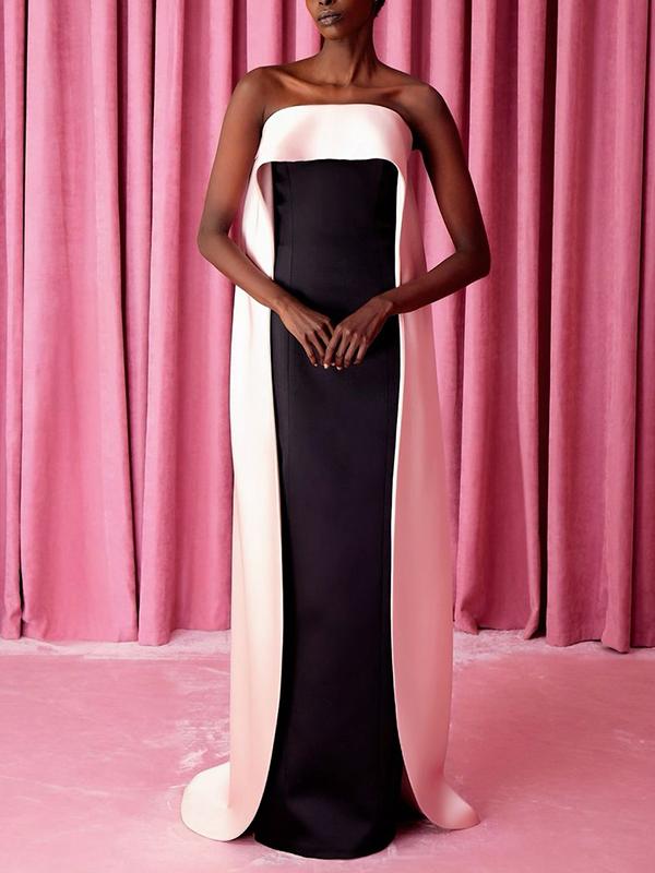 Loose Sleeveless Contrast Color Tube Maxi Dresses Product Image