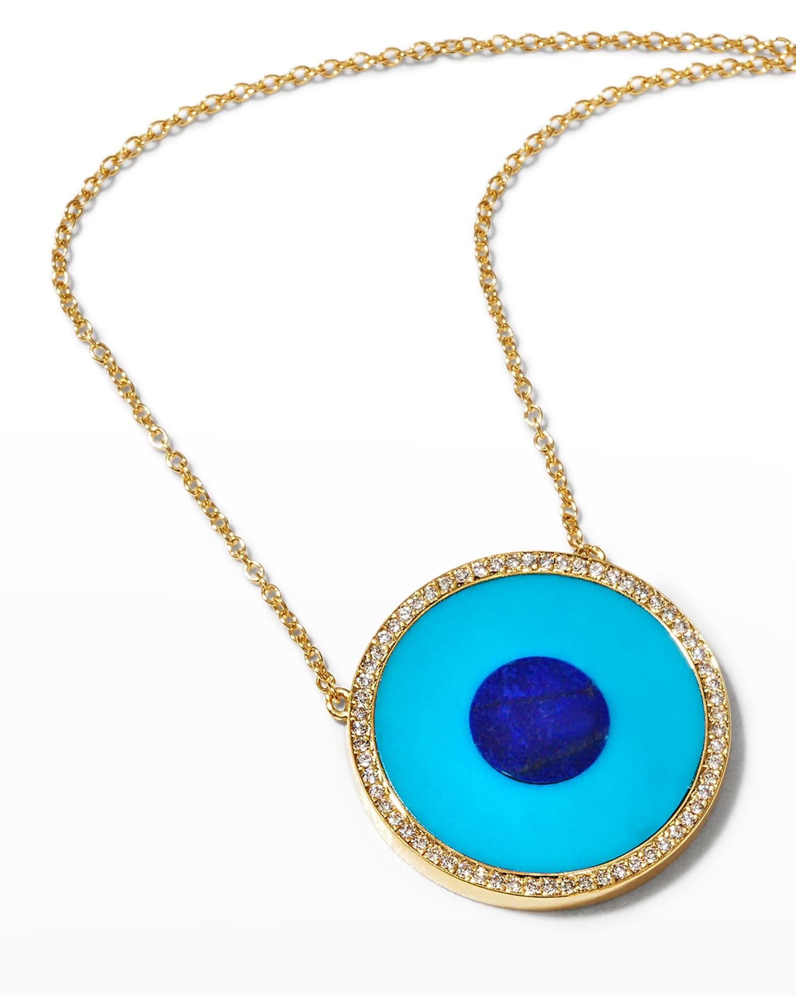 Lapis and Turquoise Evil Eye Necklace with Diamonds Product Image