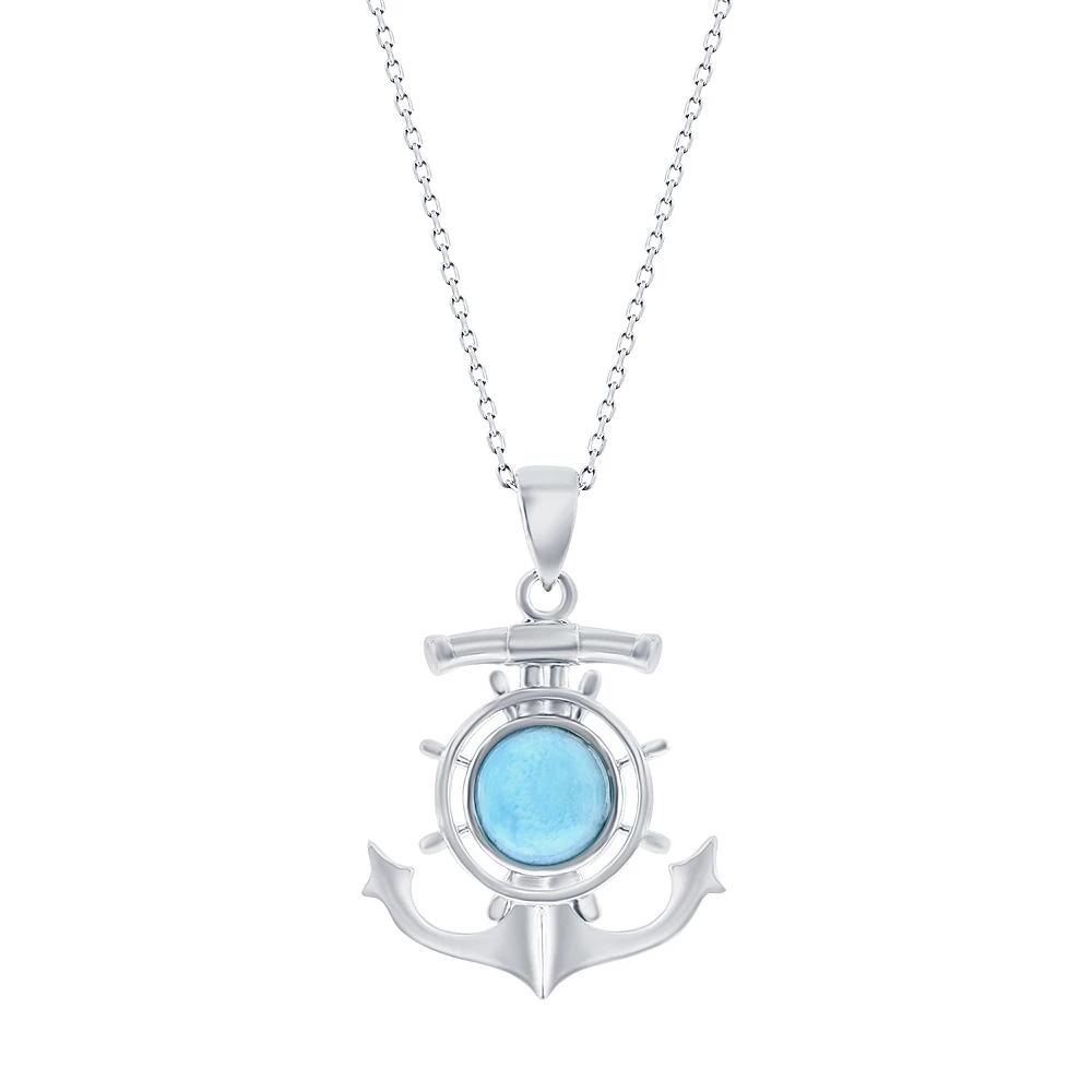Sterling Silver Larimar Anchor Ship Wheel Pendant Necklace, Women's, Size: 18" Product Image