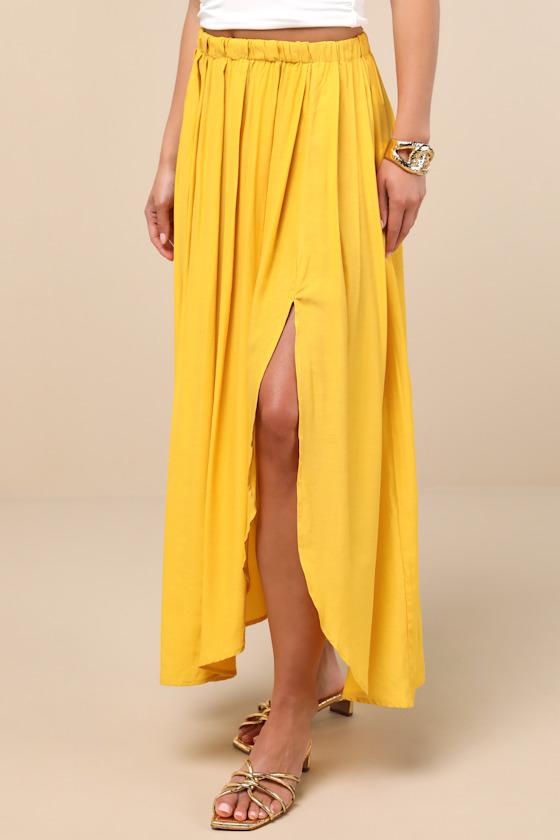 If You Pleats Yellow Pleated Maxi Skirt Product Image