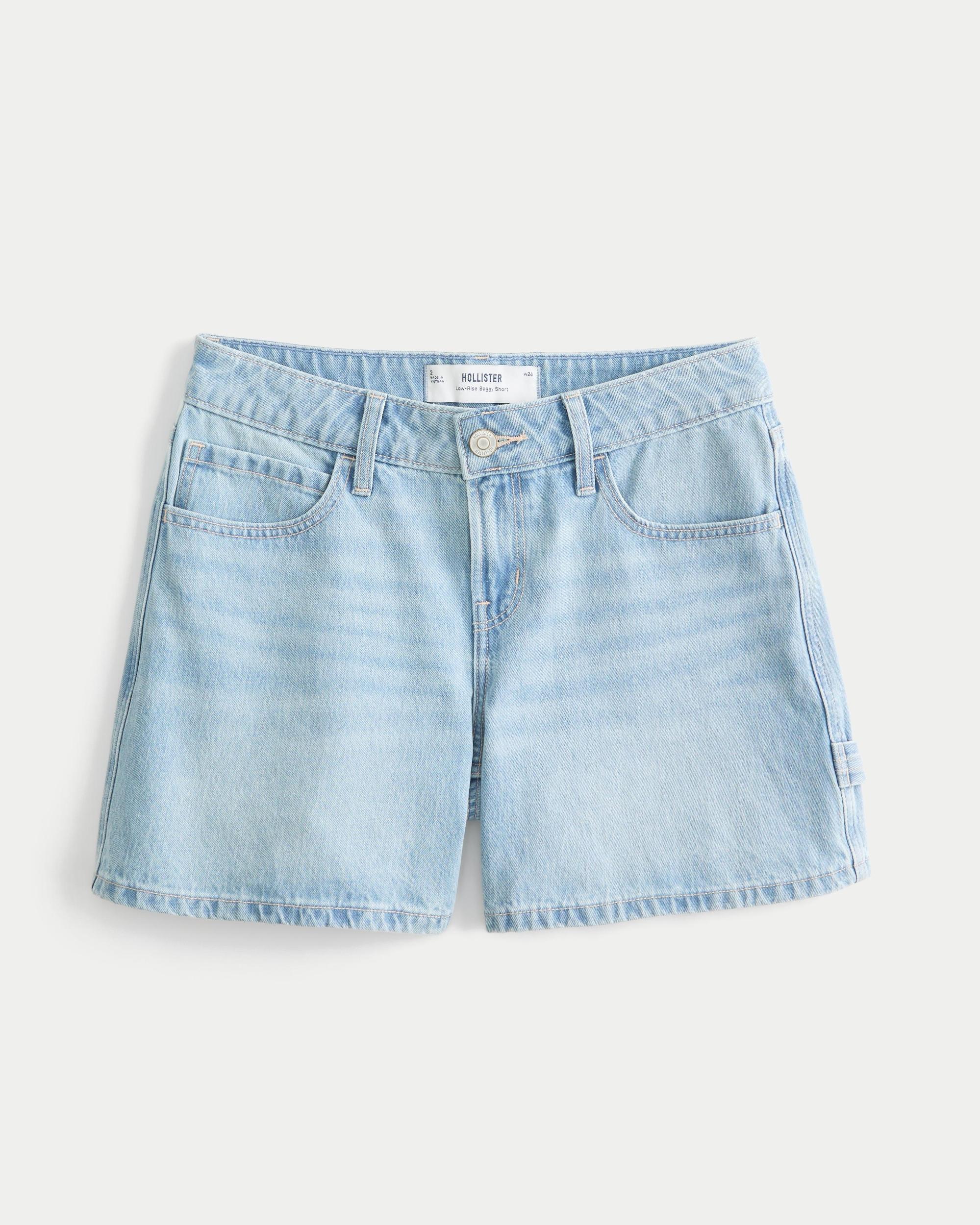 Low-Rise Dark Wash Baggy Denim Shorts 5" Product Image