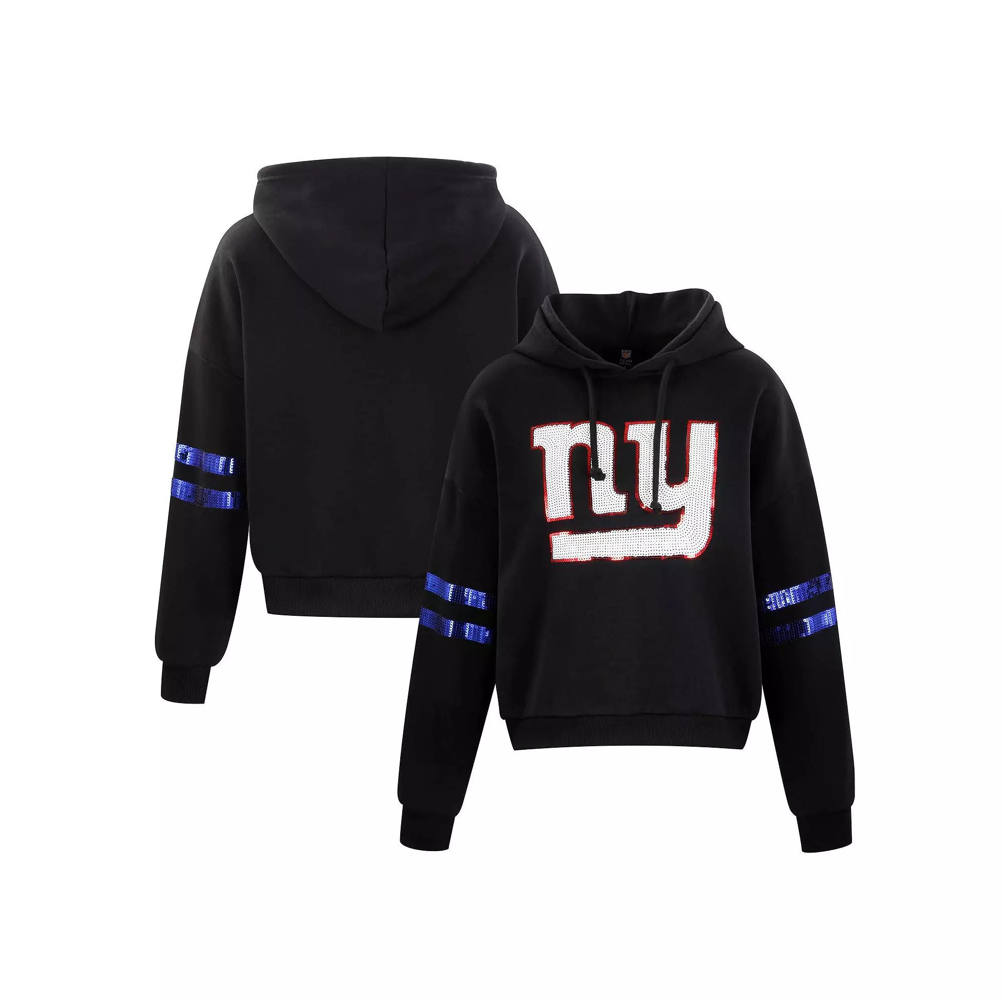Women's Cuce Black New York Giants Cropped Sequins Pullover Hoodie,  Product Image