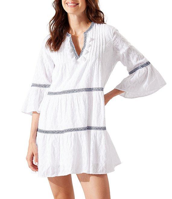 Tommy Bahama Cotton Clip Embroidered Tier Swim Cover Up Dress Product Image