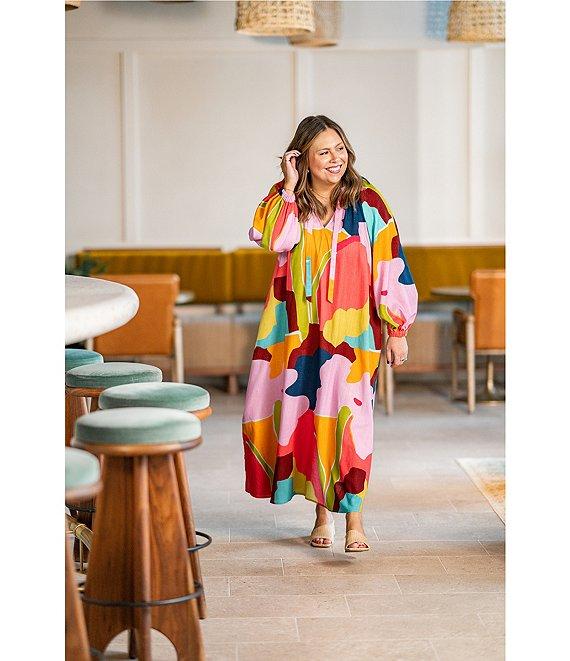 CROSBY by Mollie Burch Freya Printed Split V-Neck Long Sleeve Maxi Dress Product Image