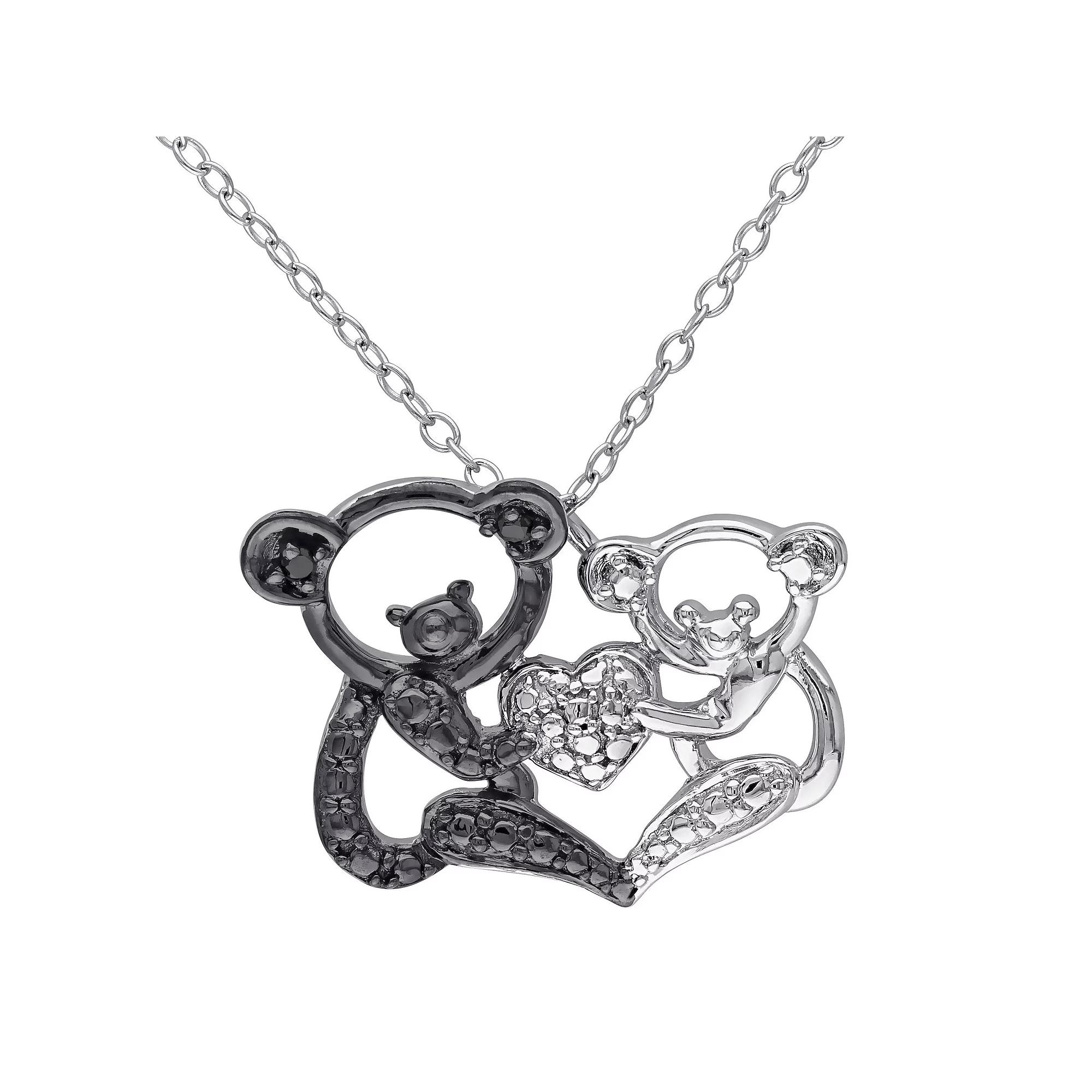 Stella Grace Sterling Silver Black Diamond Accent Bear Pendant Necklace, Women's, Size: 18" Product Image