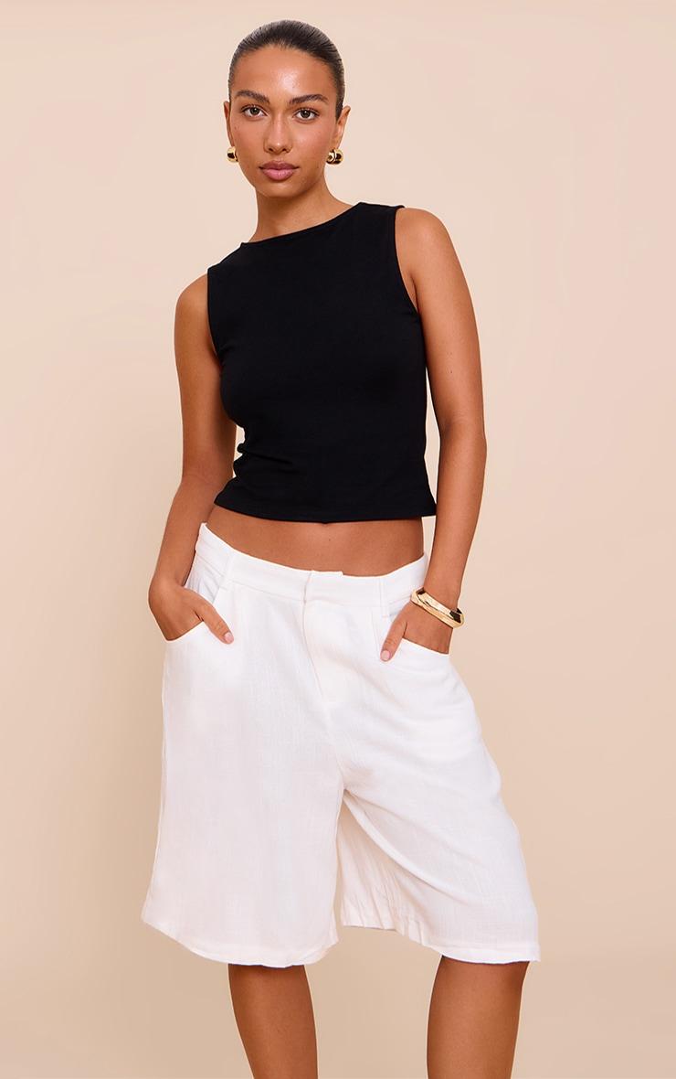 White Linen Tailored Long Shorts Product Image