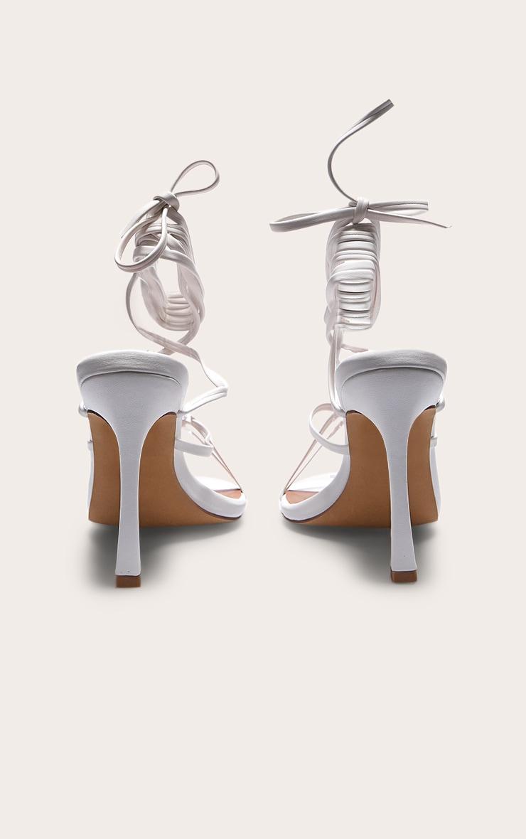 White Wide Fit PU Square Toe Strappy Lace Up Heeled Sandals Product Image