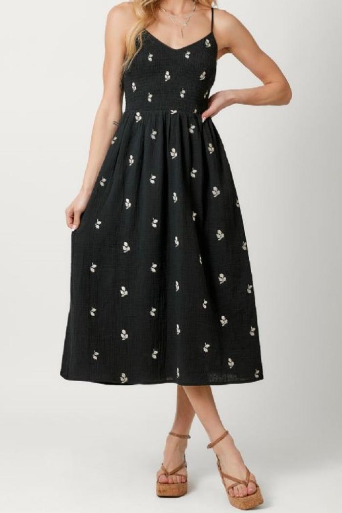 Embroidered Double Gauze Smocked Dress Product Image