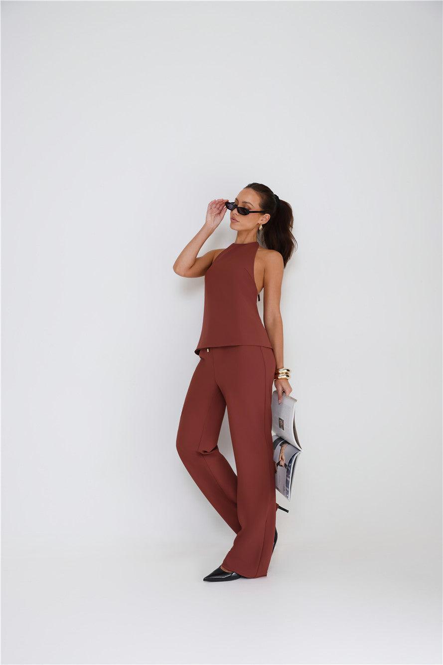 Clean Slate Tailored Halter Top Brown Product Image