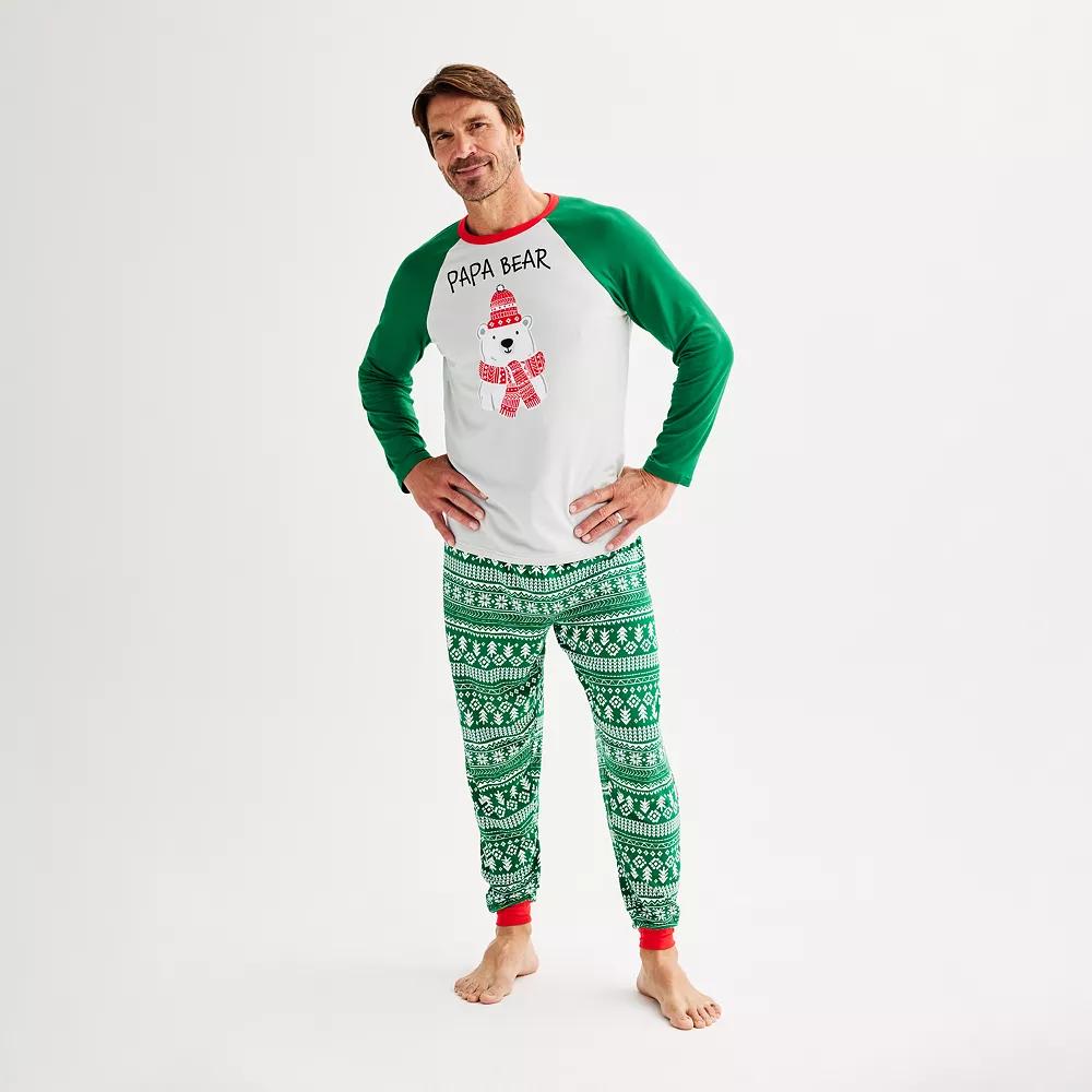 Men's Jammies For Your Families® Bear Pajama Top & Pajama Bottoms Set, Size: Medium, Green Fairisle Product Image