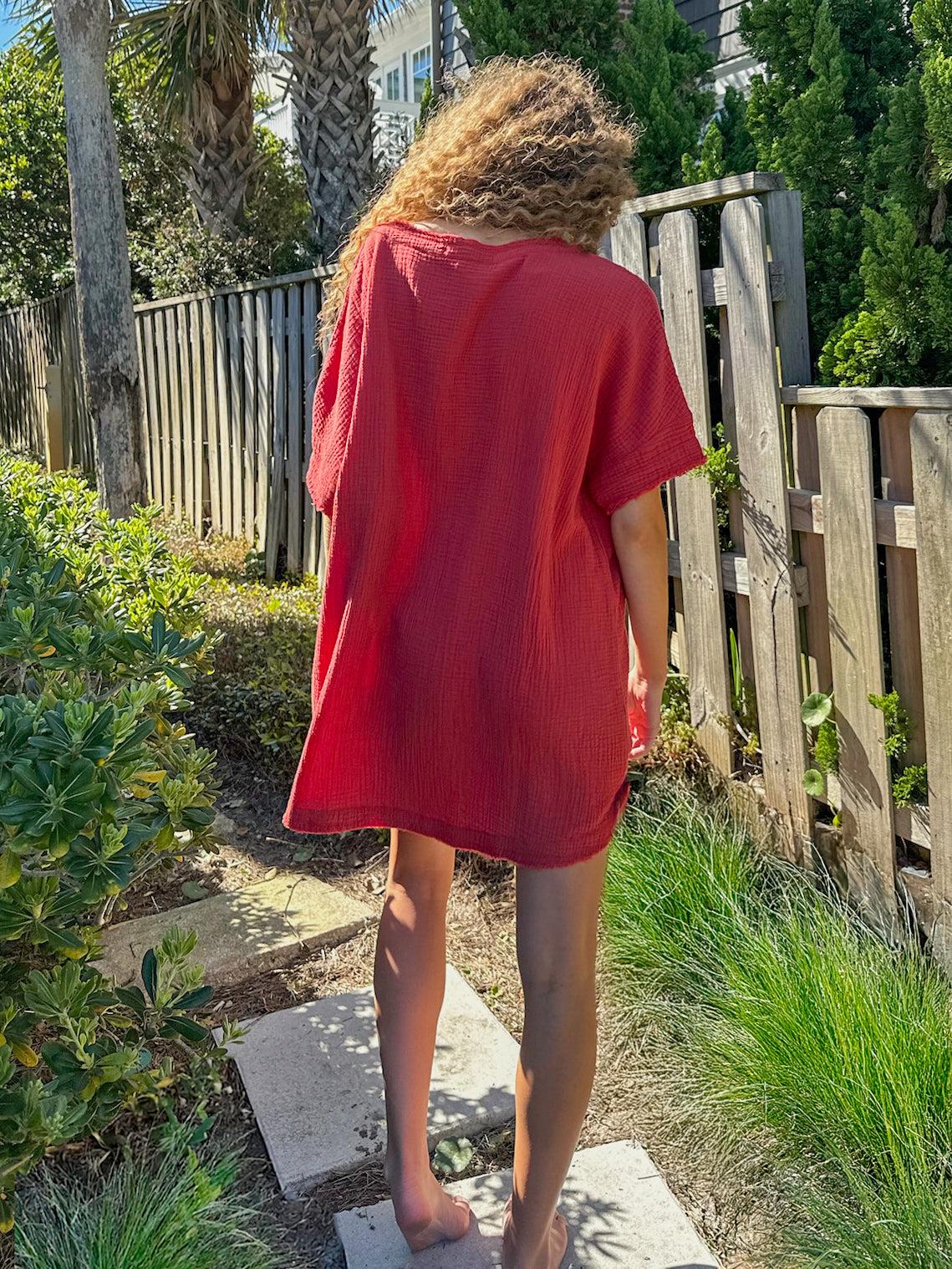 Cara Cotton Gauze Shift Dress - Rust Product Image