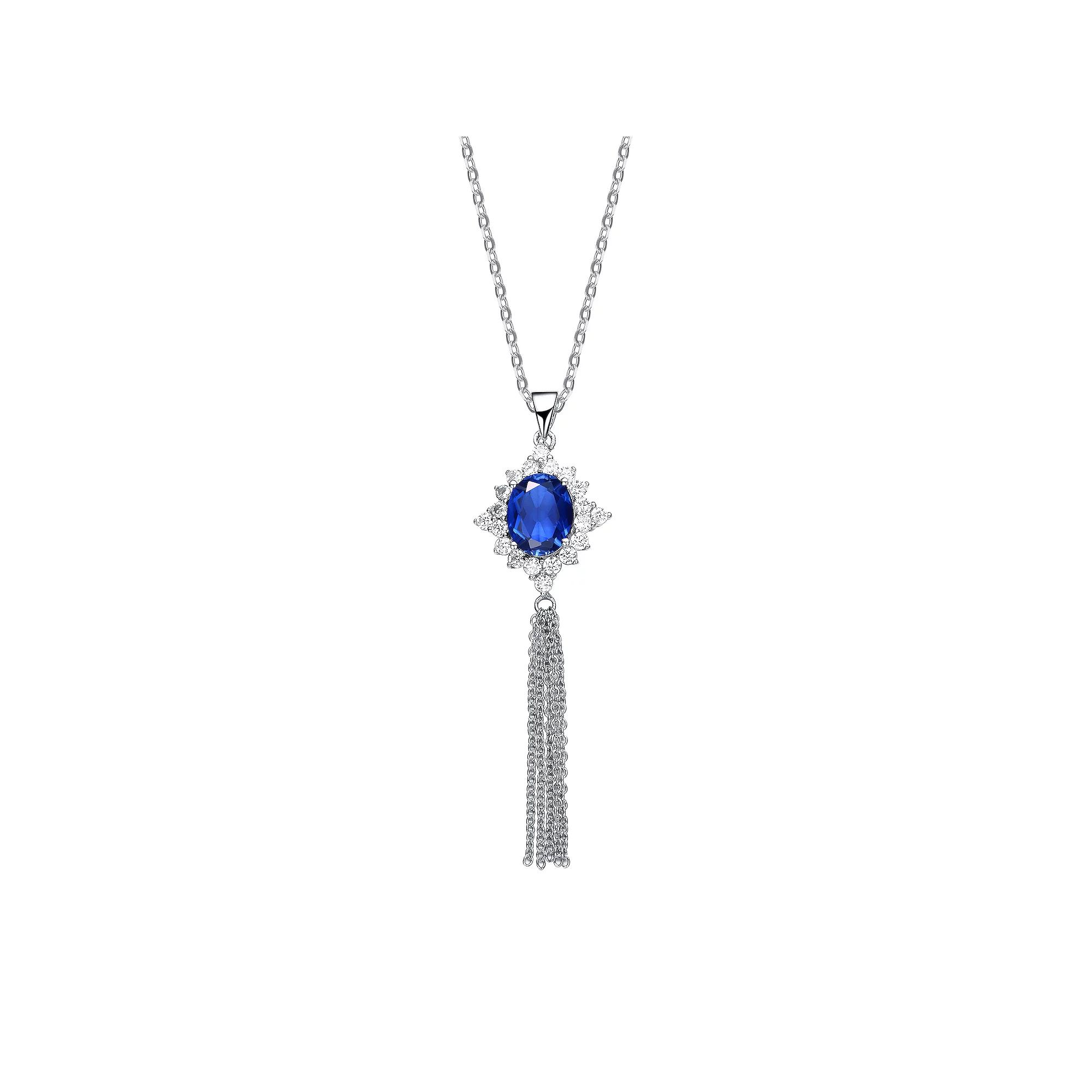 Sterling Silver Blue Cubic Zirconia Tassel Pendant Necklace, Women's,  Product Image