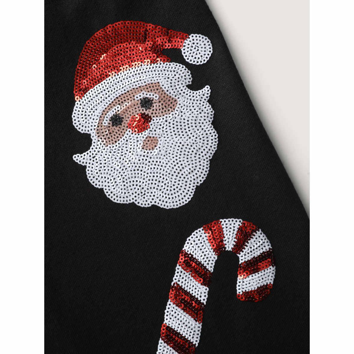 Plus Size Holiday Sequin Embroidery Relaxed-Fit Sweatshirt Women Black Leisure Round Neck Casual Sweatshirts BloomChic 14-16/1X Product Image