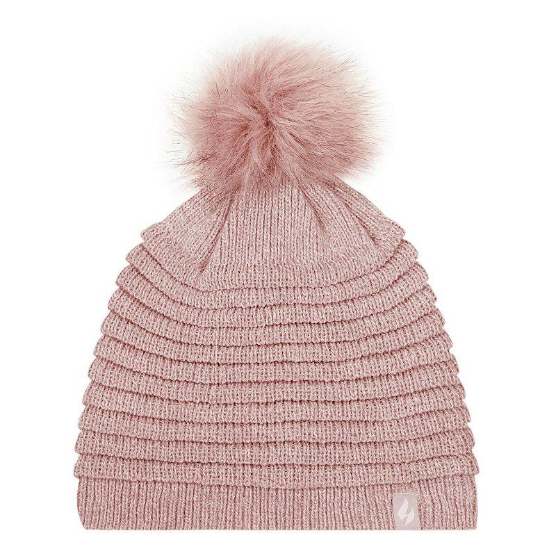 Women's Heat Holders Heatweaver Rib Knit Pom Pom Hat, Dusty Pink Product Image
