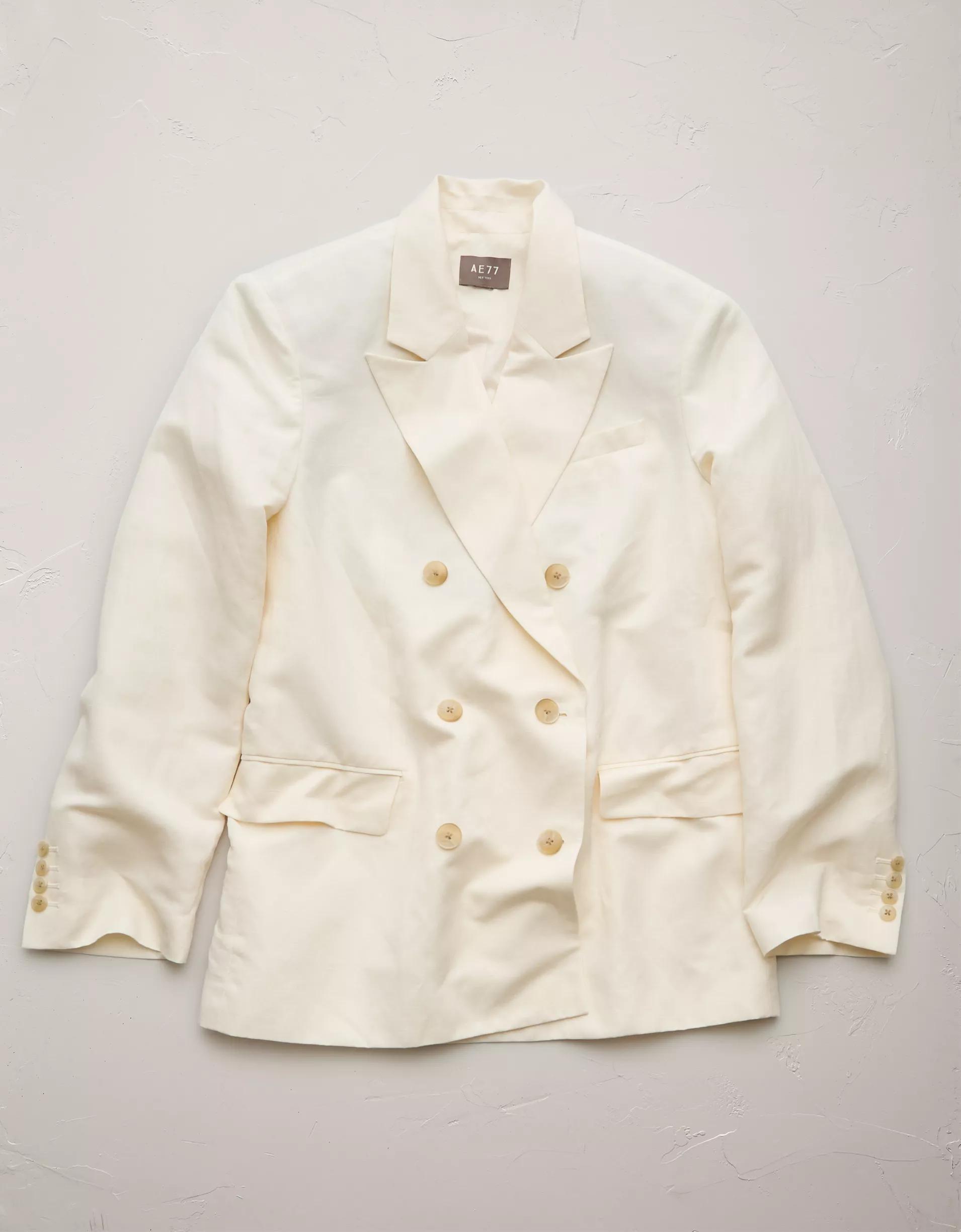 AE77 Premium Linen-Silk Blend Double-Breasted Blazer Product Image