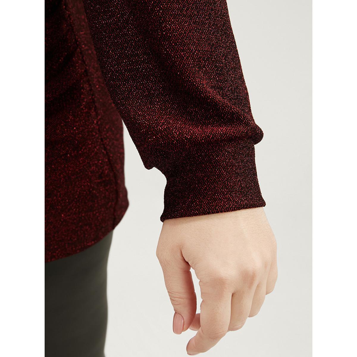 Plus Size Scarlet Solid Glitter Surplice Neck Blouse Women Elegant Long Sleeve Deep V-neck Dailywear Blouses BloomChic 30/6X Product Image