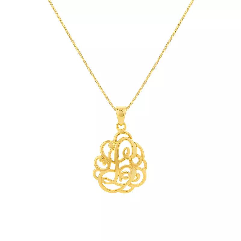 PRIMROSE Sterling Silver Monogram Initial Pendant Necklace, Women's, Size: 18", Gold Tone T Product Image