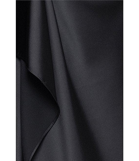 Xscape Plus Size Satin Long Sleeve Faux Wrap Gown Product Image