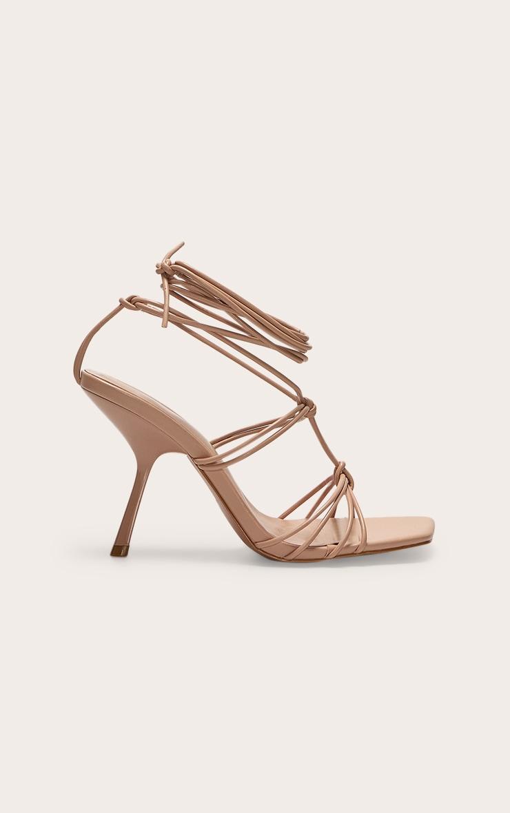Nude Wide Fit Pu Square Toe Knotted Strappy Lace Up Heeled Sandals Product Image