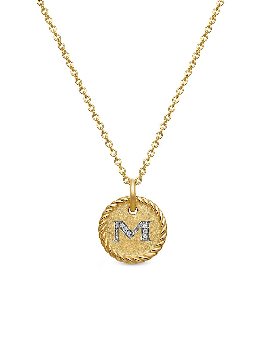 Womens Initial Charm Necklace in 18K Yellow Gold with Pav Diamonds Product Image