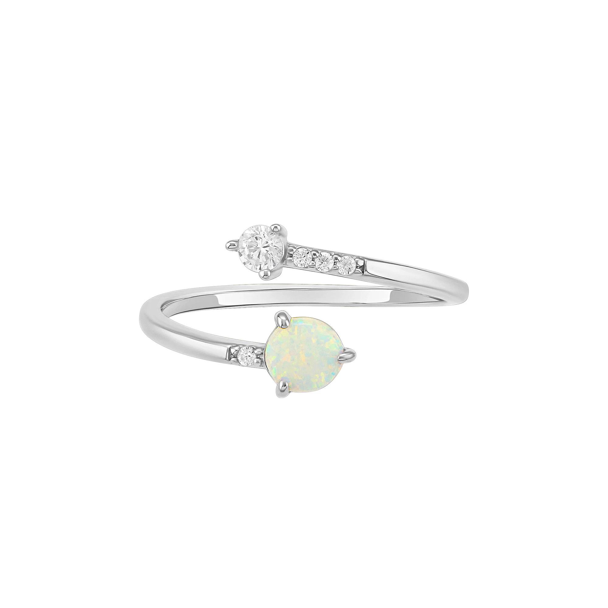 PRIMROSE Sterling Silver Cubic Zirconia & Opal Bypass Ring, Women's, Size: 7, Sterling Silver White Product Image