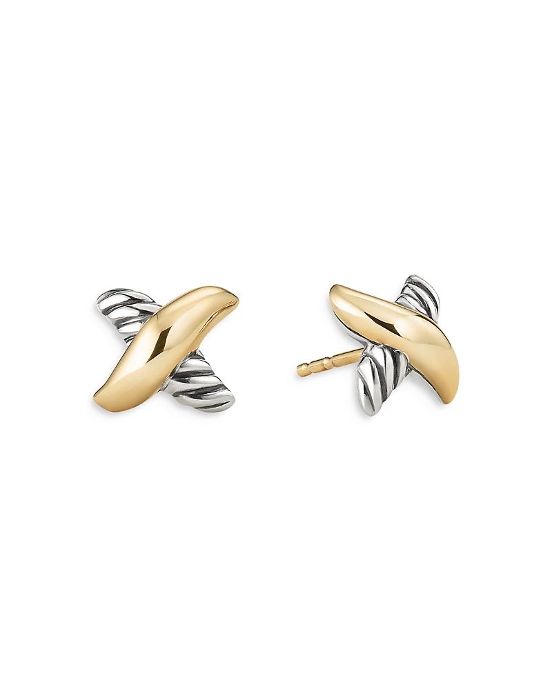 Womens Petite X Stud Earrings in Sterling Silver with 18K Yellow Gold, 7.5mm Product Image