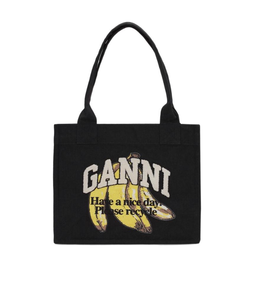 GANNI Banana Print Large Tote Bag In Black Product Image