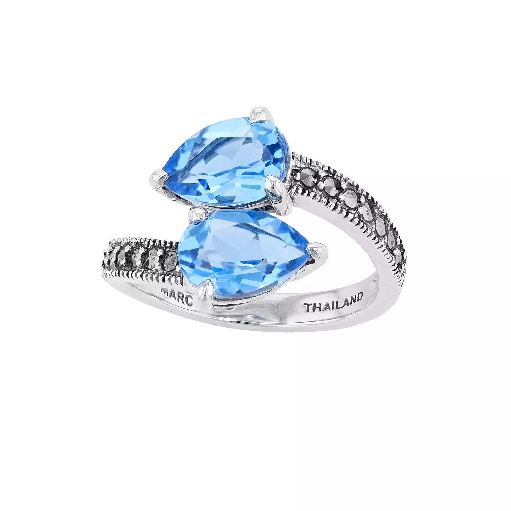 Lavish by TJM Sterling Silver Simulated Blue Quartz & Marcasite 2-stone Ring, Women's, Size: 7 Product Image