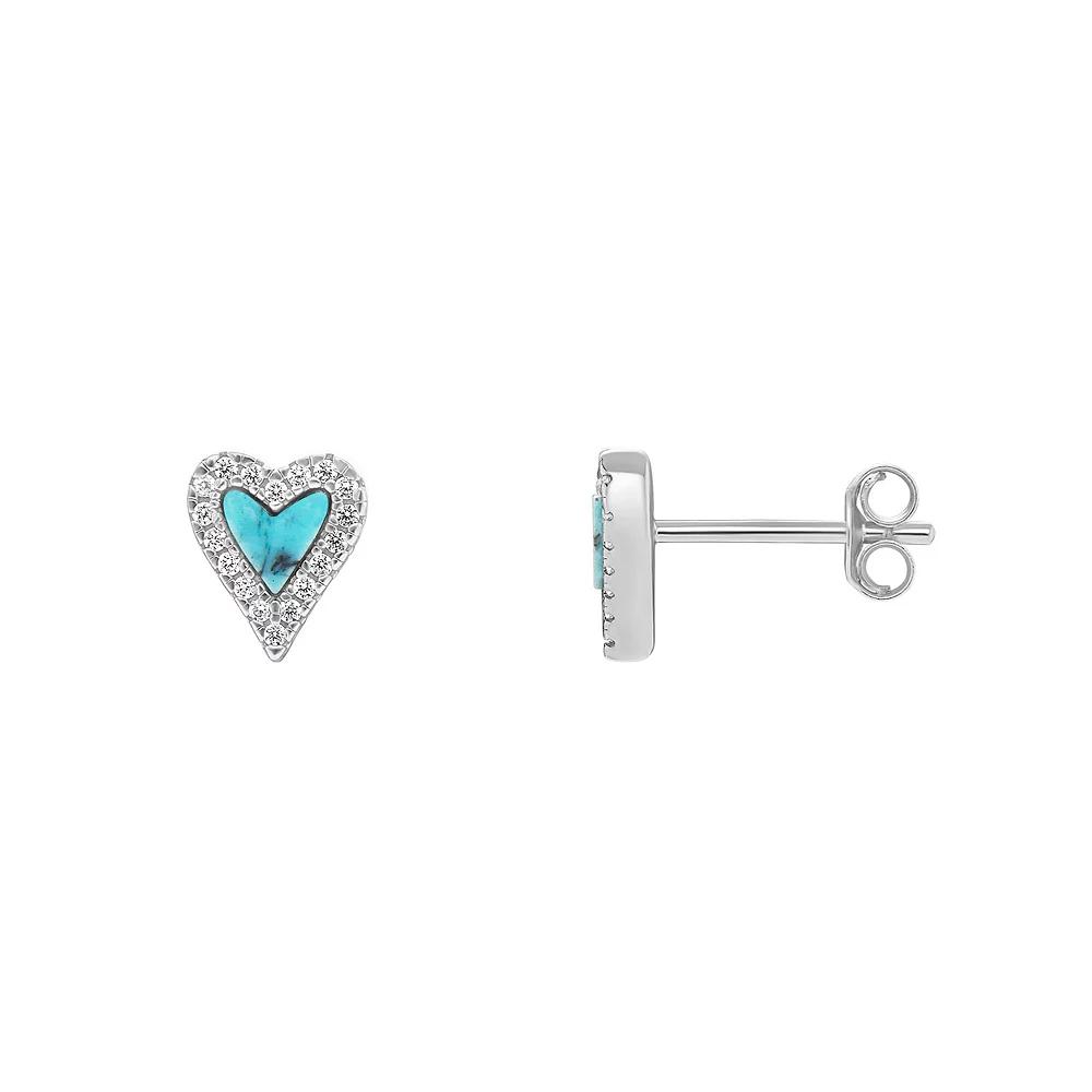 PRIMROSE Sterling Silver Pave Cubic Zirconia Turquoise Heart Stud Earrings, Women's, Sterling Turquoise Product Image