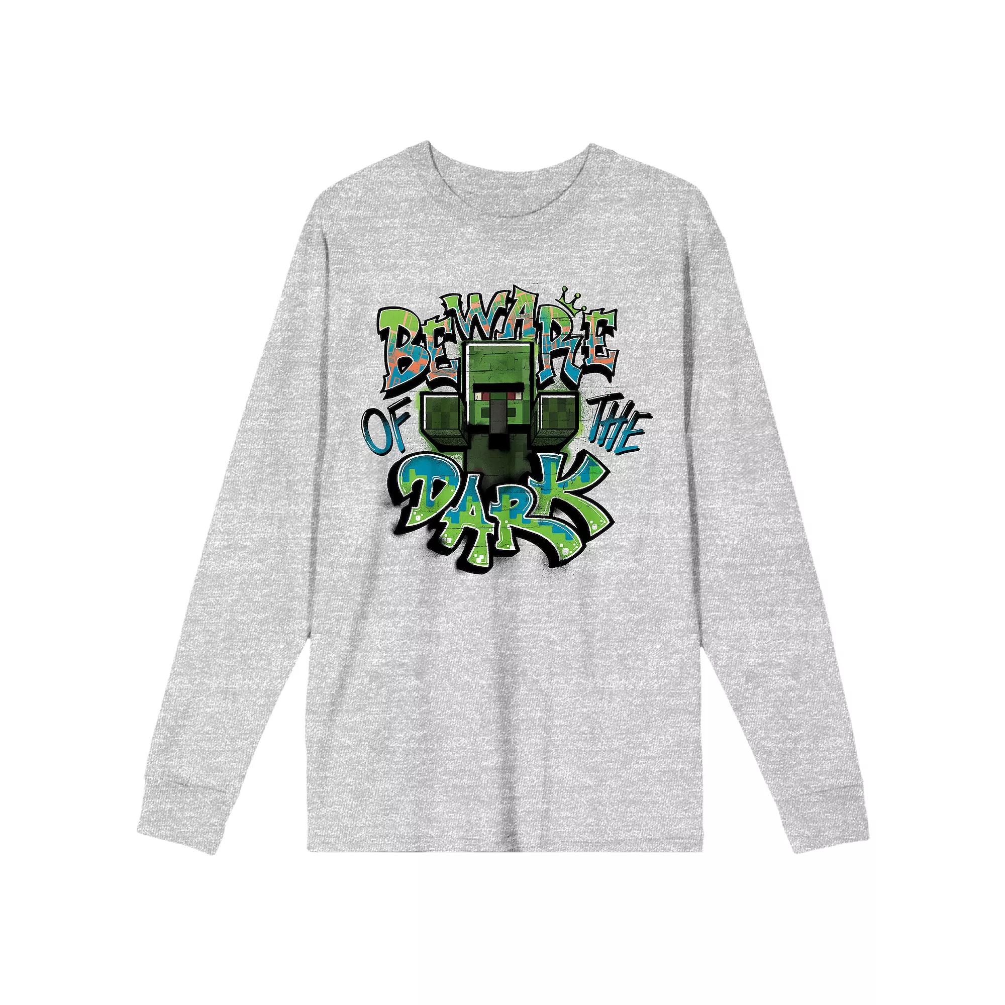 Men's Minecraft Zombie Villager Beware Of The Dark Long Sleeve Tee,  Product Image